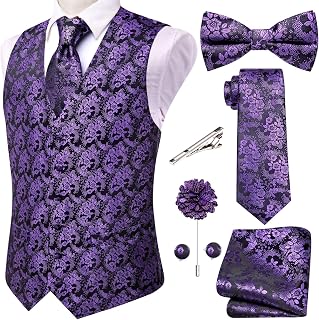 Men's Silk Vest Bowtie Set Formal Suit Vest Jacquard Tie Handkerchief Cufflinks 5PCS Dress Waistcoats Wedding