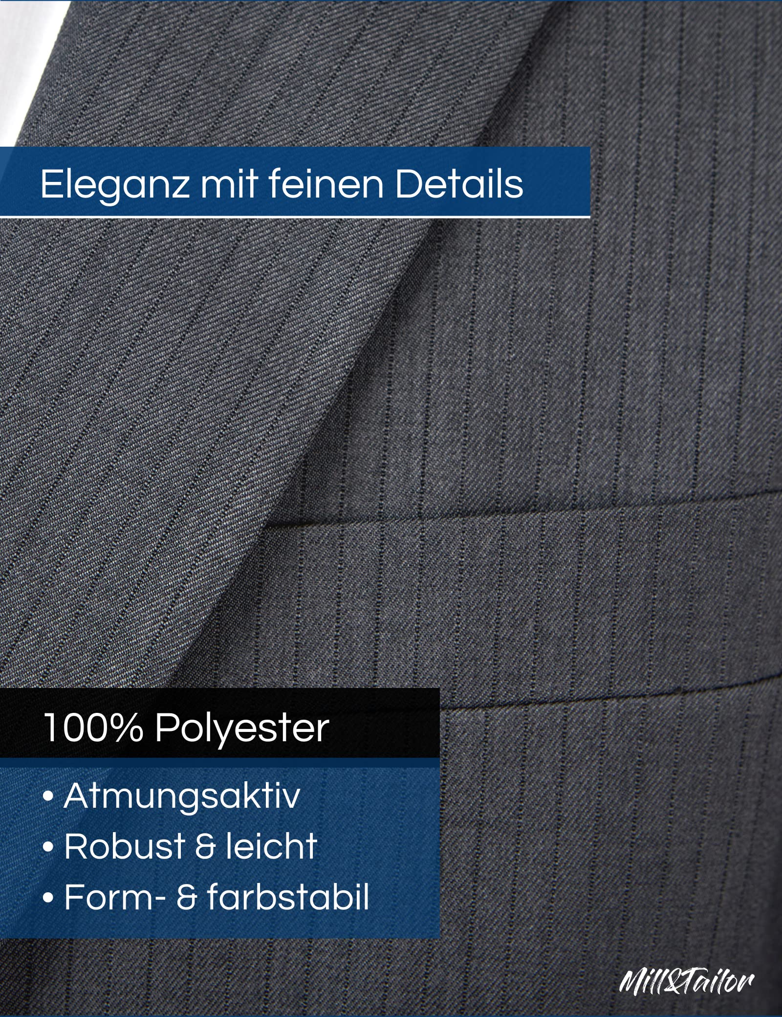 Mill&Tailor Herren Anzug in Dunkelgrau mit Streifen I Modern & sportlich I Sakko & Anzughose I 2-teiliger Anzug für Männer I Übergrößen gerechte Passform I Jackett & Hose für Herren