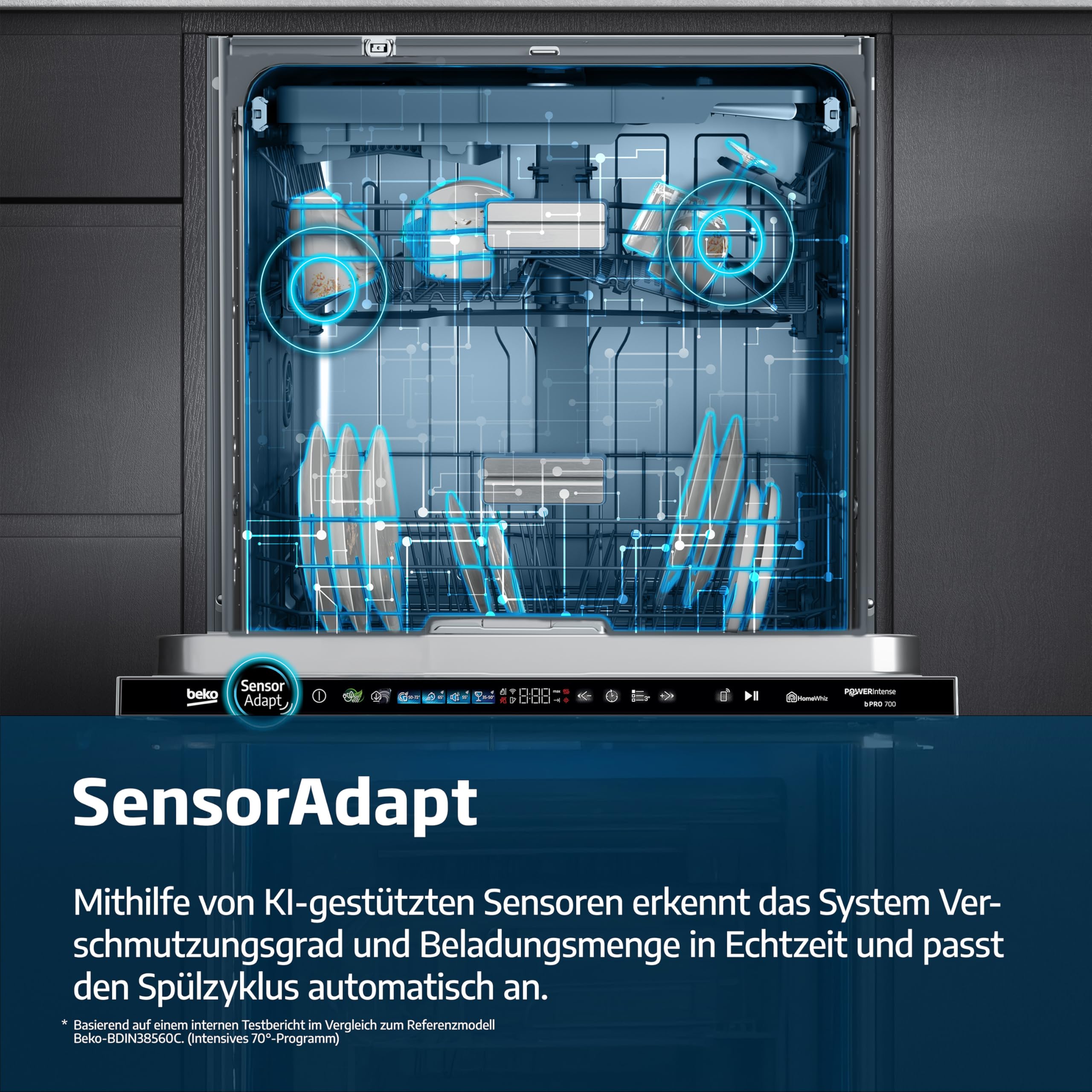 Beko BDDN36550XP Geschirrspüler 60 cm, unterbau, für 15 Maßgedecke, 6 Programme, 6 Zusatzfunktionen, 3 Spülebenen, SilentWash, SelfDry, PowerIntense, SensorAdapt, edelstahl