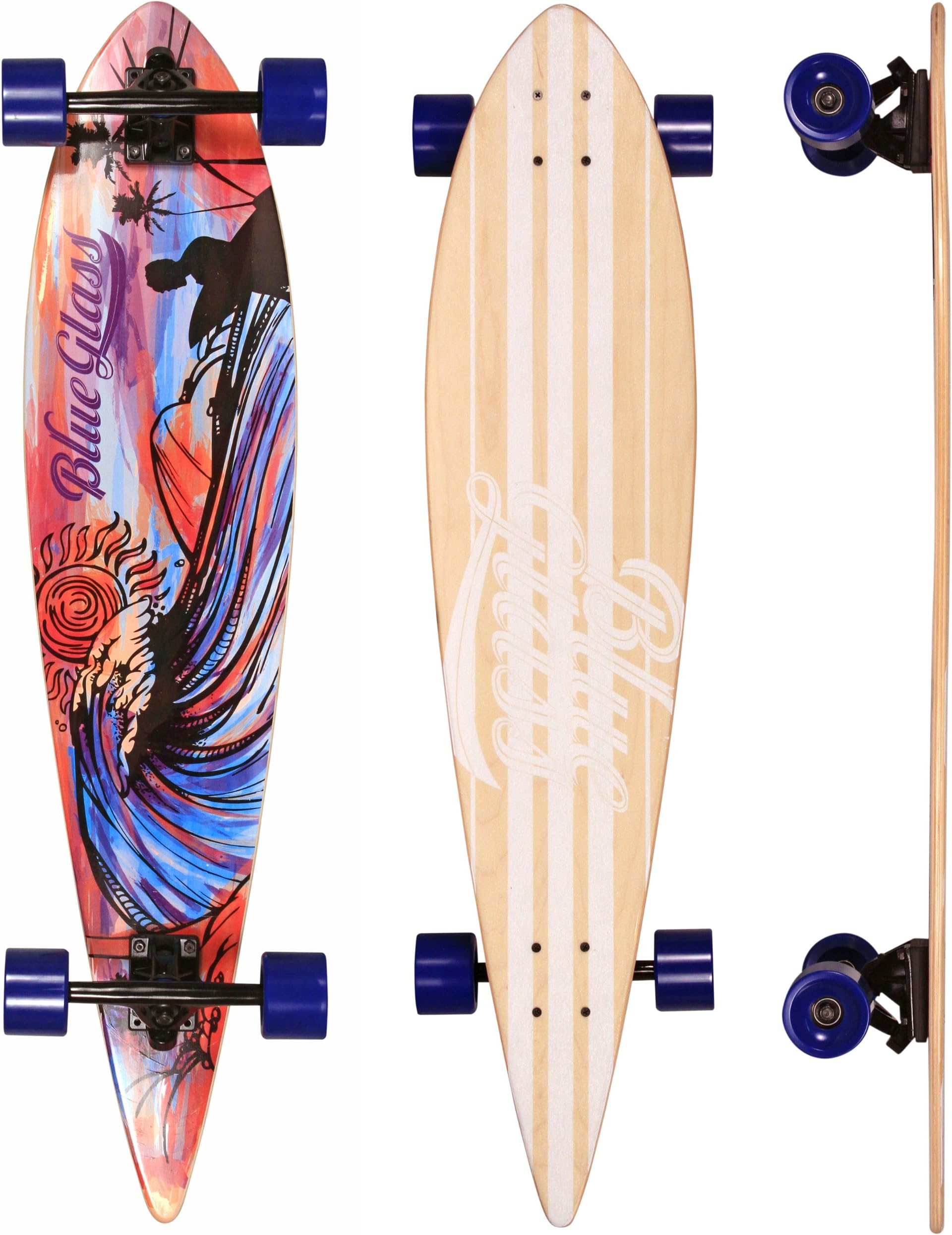 Blueglass Watercolor 9" x 40" - 27" Wheelbase Pintail Longboard Complete