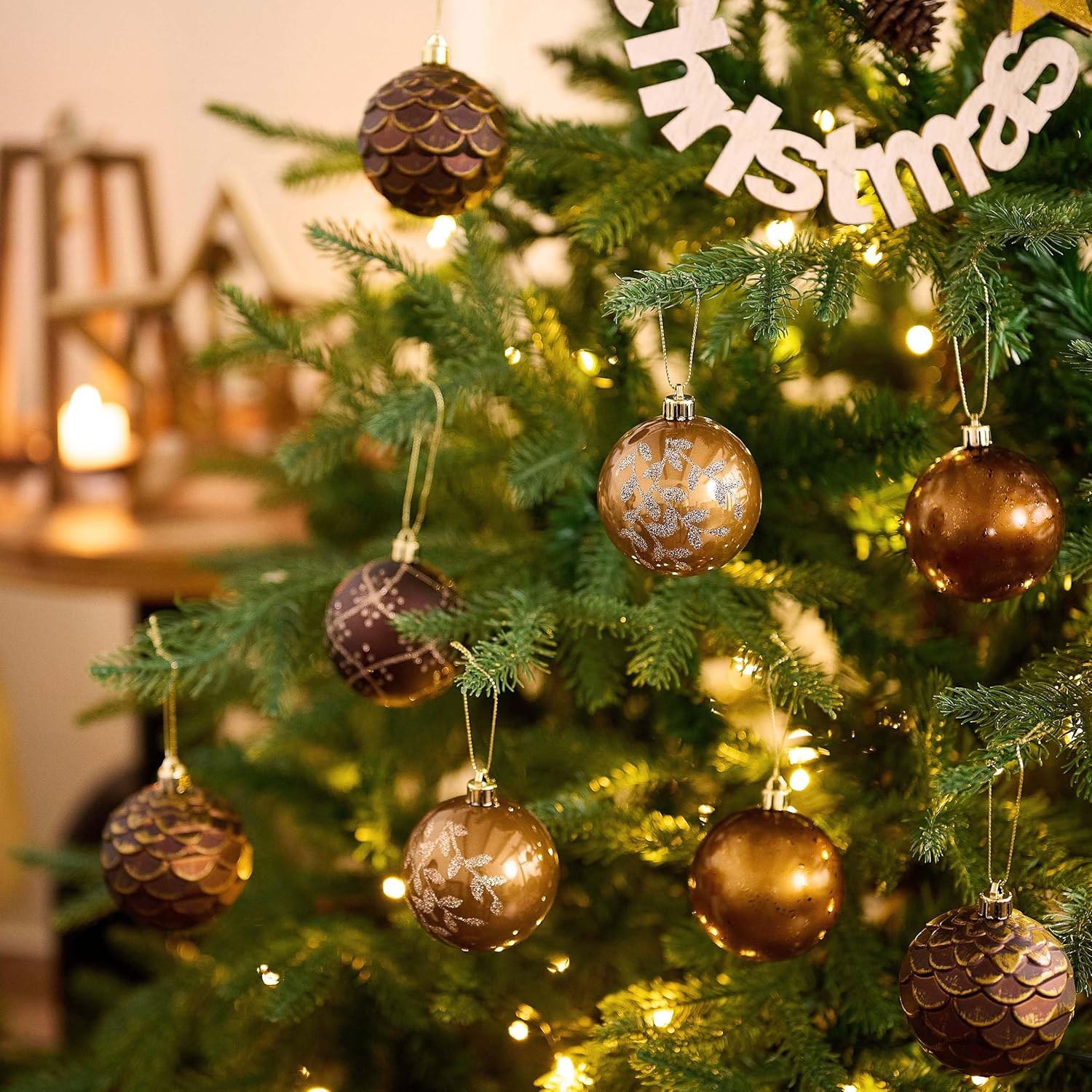 Valery Madelyn Christmas Ornaments Set, 9ct 2.76 Inches Brown Copper Gold Shatterproof Christmas Tree Decorations, Woodland Bronze Hanging Ball Bulk for Xmas Holiday Party Decor - Image 2