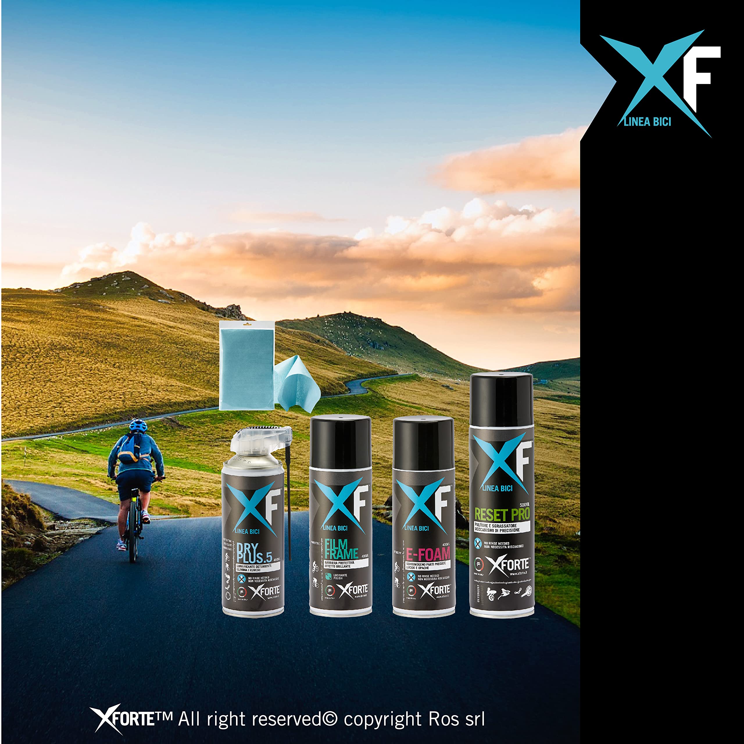XFORTE Kit pulizia bici e mtb senza acqua e senza risciaquo, 9 Panni F-clean Evo omaggio.