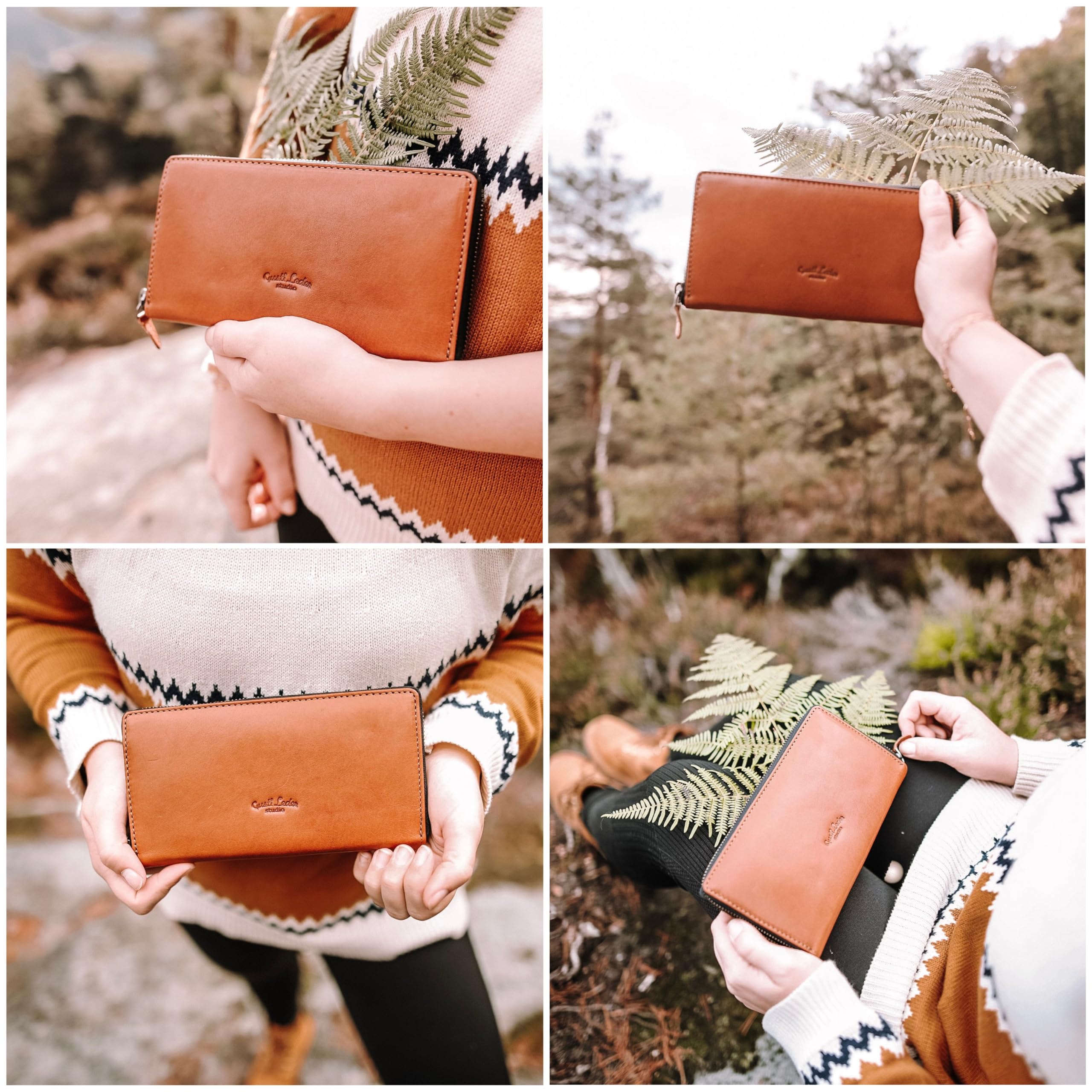 Gusti Cartera de Piel - Cara RFID Billetera Apaisada con Protección RFID Monedero con Muchos Compartimentos para Mujer Avellana Marrón Cuero