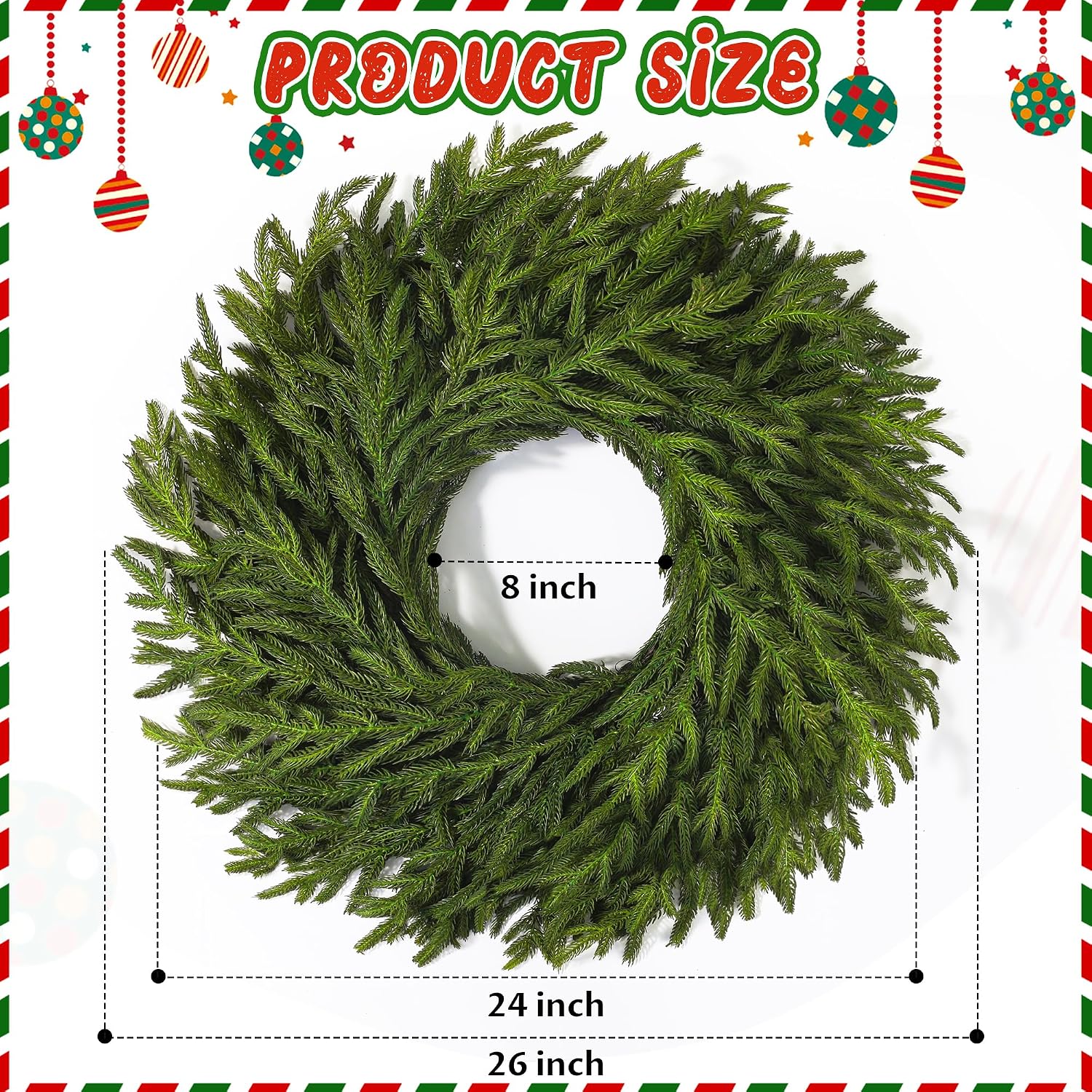 26" Large Norfolk Pine Wreath, Artificial Christmas Wreath for Front Door