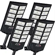 Solar Lights Outdoor, Waterproof Motion Sensor Solar Street Light with Remote, Dusk to Dawn Flood Lights for Yard, Luces Solares para Exteriores Commercial Lighting, 4 Pack