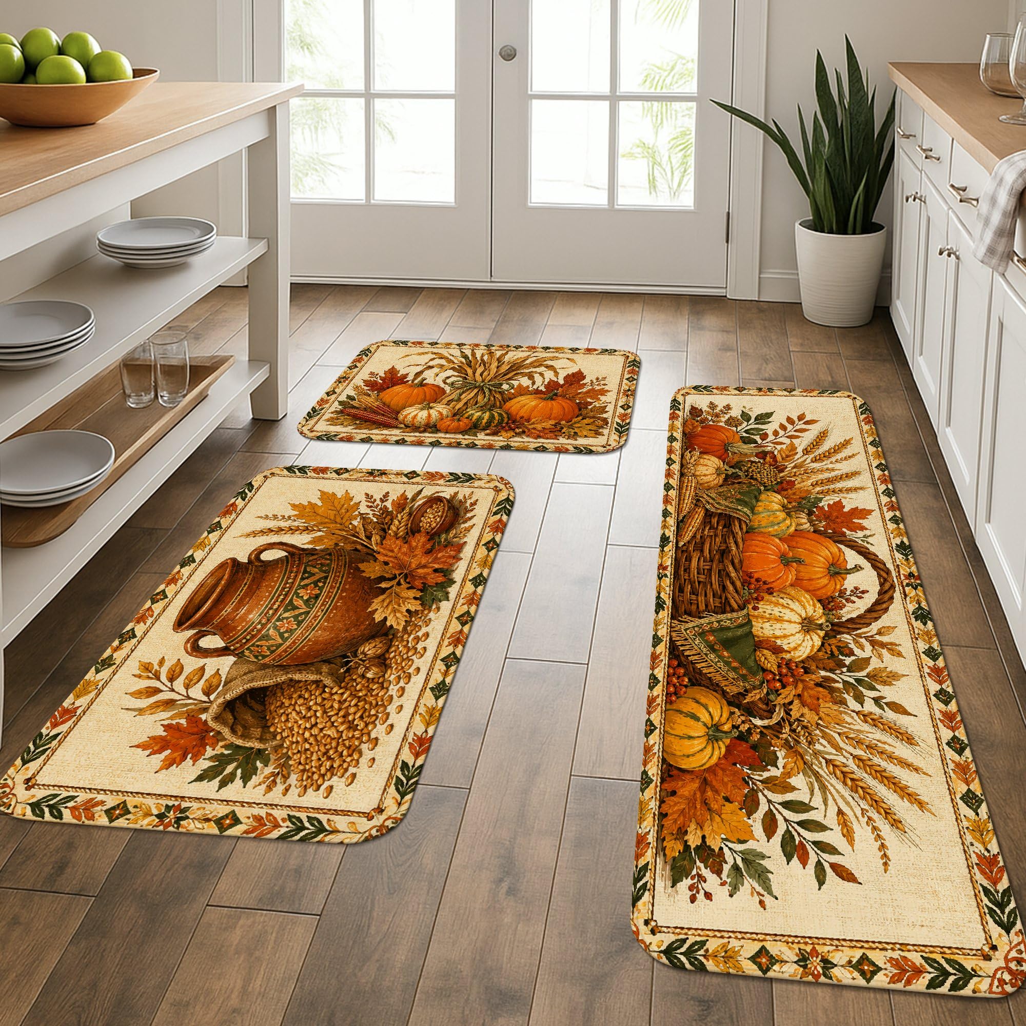 Tapis de cuisine citrouilles lot de 3 tapis lavables et confortables pour évier et maison