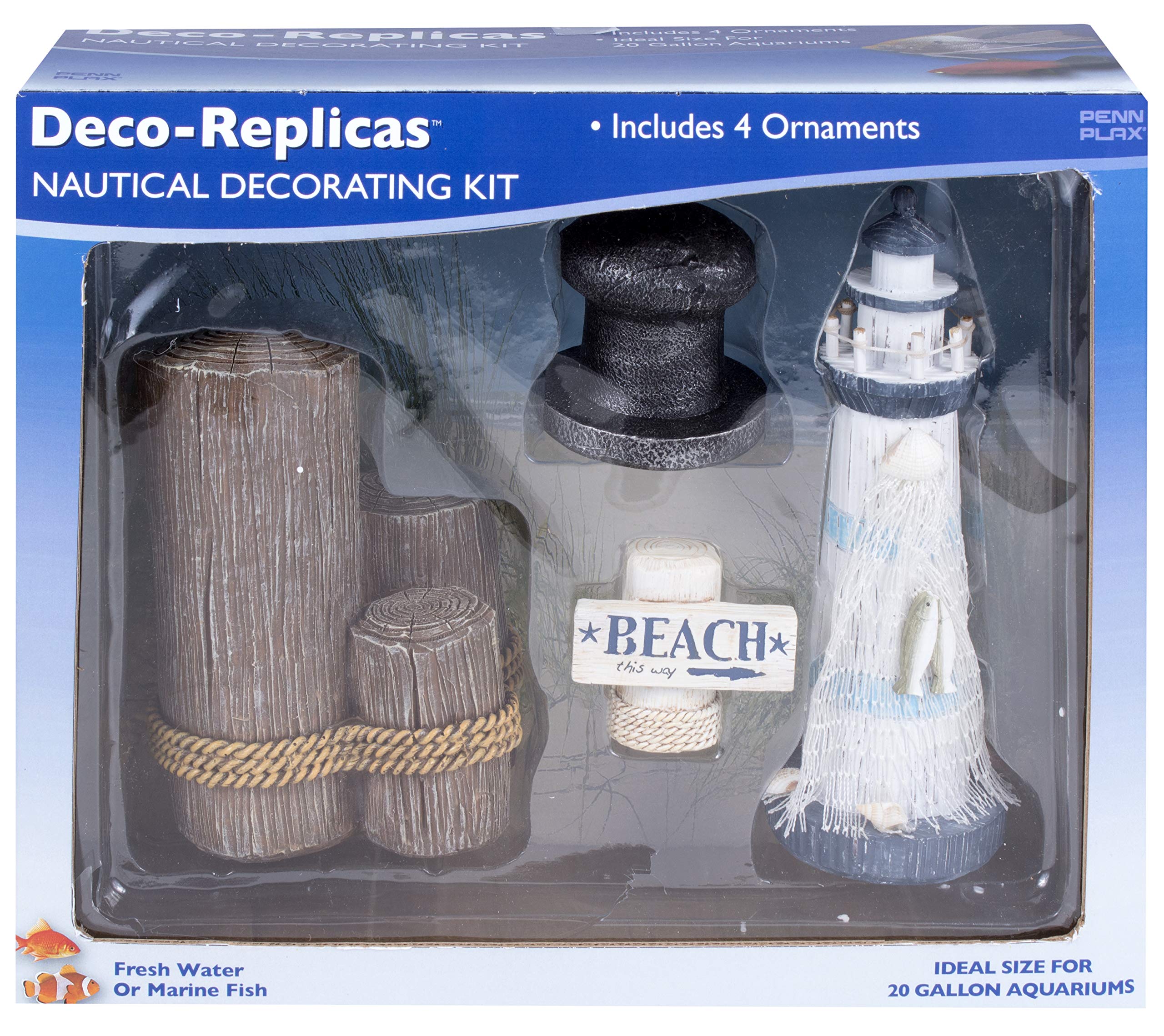 Penn-Plax Deco-Replicas Aquarium-Dekorationsset, 4-teilig, nautisches und Strandthema, sicher für Süß- und Salzwasseraquarien