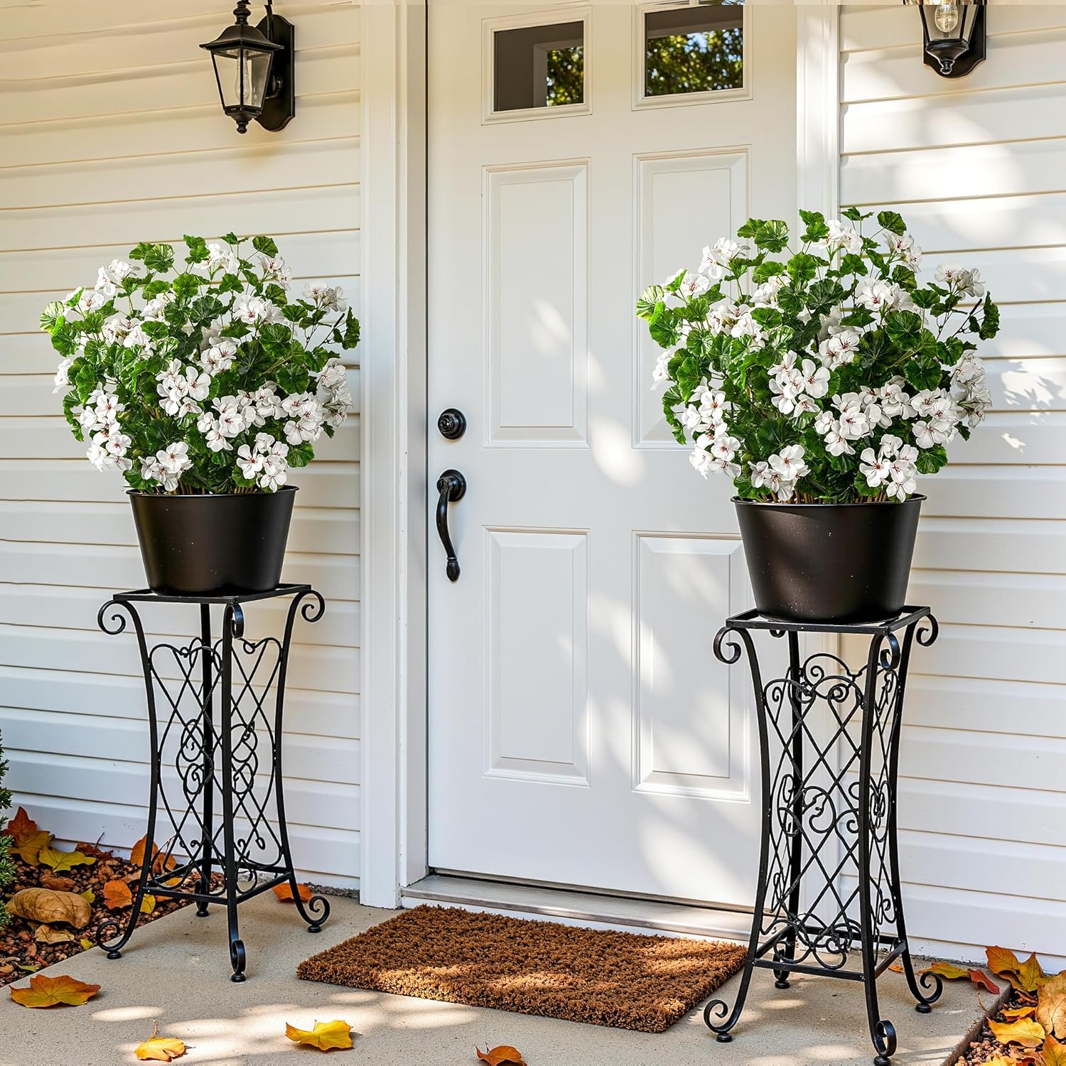 Artificial Flowers for Outdoors 8PCS Artificial Geraniums for Indoor Fake Flowers 17.7In Uv Resistant Artificial Outdoor Flowers Suitable for Indoor Home Decor Outdoor Garden Decor (White)