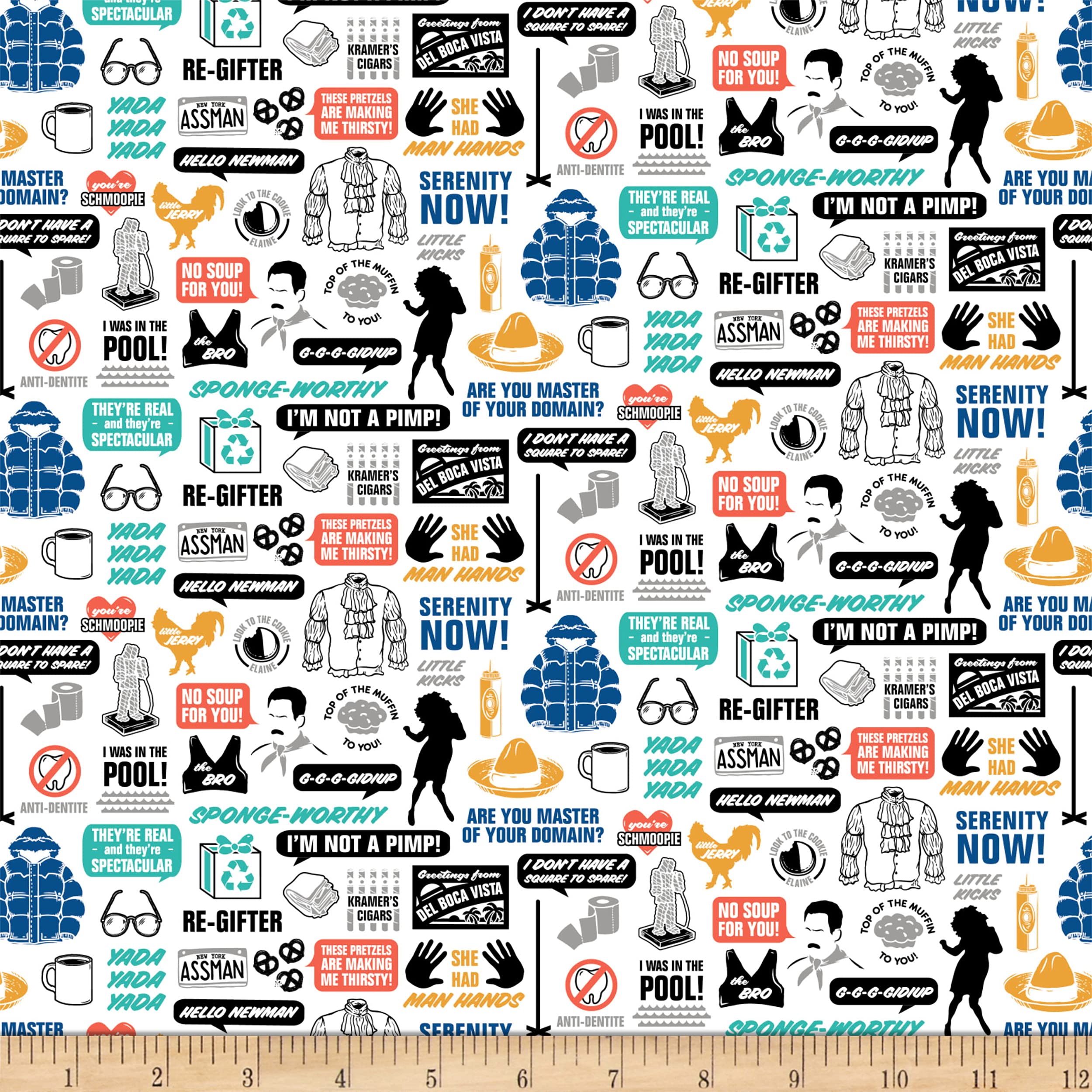 Camelot FabricsSeinfeld TV Series Noteworthy Moments Fabric, White Yard