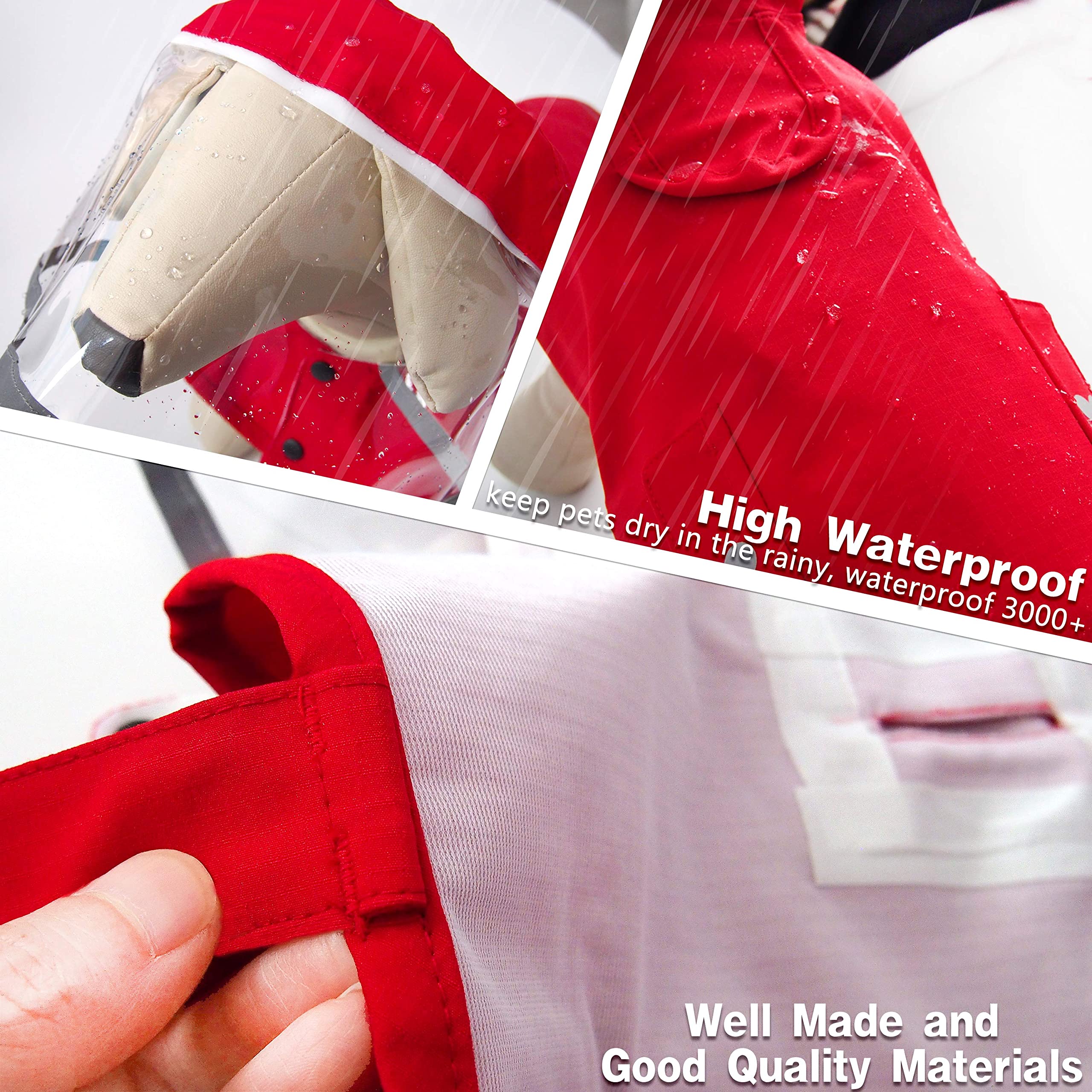 Impermeable para Perro, Poncho de Lluvia Impermeable con Capucha, Chaqueta de Lluvia Ajustable para Mascotas con Agujero para Correa para Perros pequeños, medianos y Grandes (Rojo, Grande)
