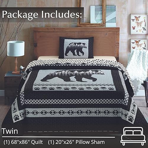 Miniatura 3 de Virah Bella Juego de ropa de cama de 2 piezas con diseño de oso de luna, reversible, rústico, con fundas de almohada decorativas