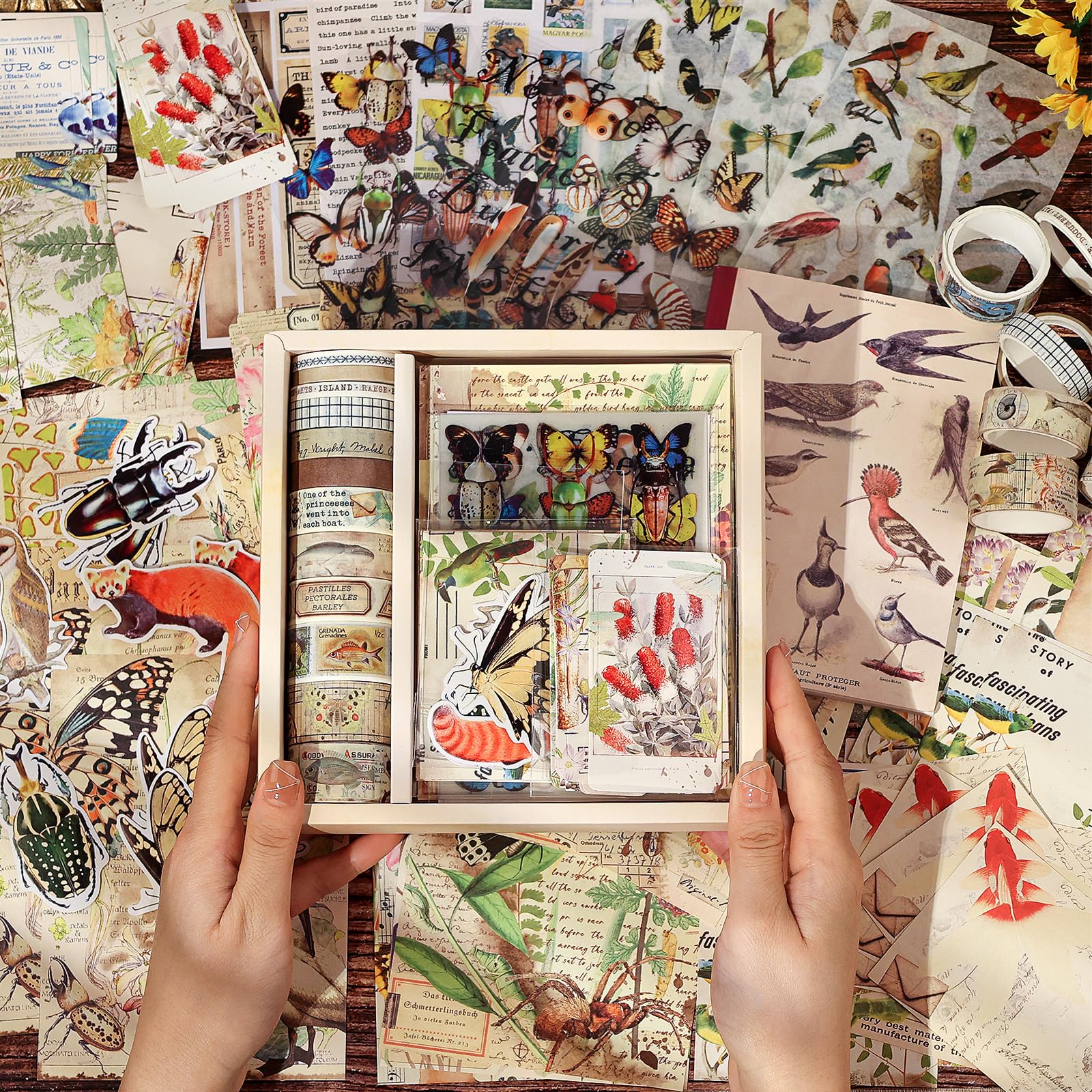 NOGAMOGA Vintage Scrapbook Accessory Set, Animal Bird and Insect Seires Bullet Journal Kit with 12 Washi Tape, A6 Notebook, Stickers, Scrapbook Paper, Note Paper, Nature Aesthetic Journal Kit