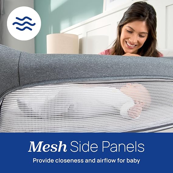 Chicco Close to You 3-in-1 Bedside Bassinet, Portable Newborn Bassinet with Wheels, Adjustable-Height Changing Table | Heather Grey/Grey
