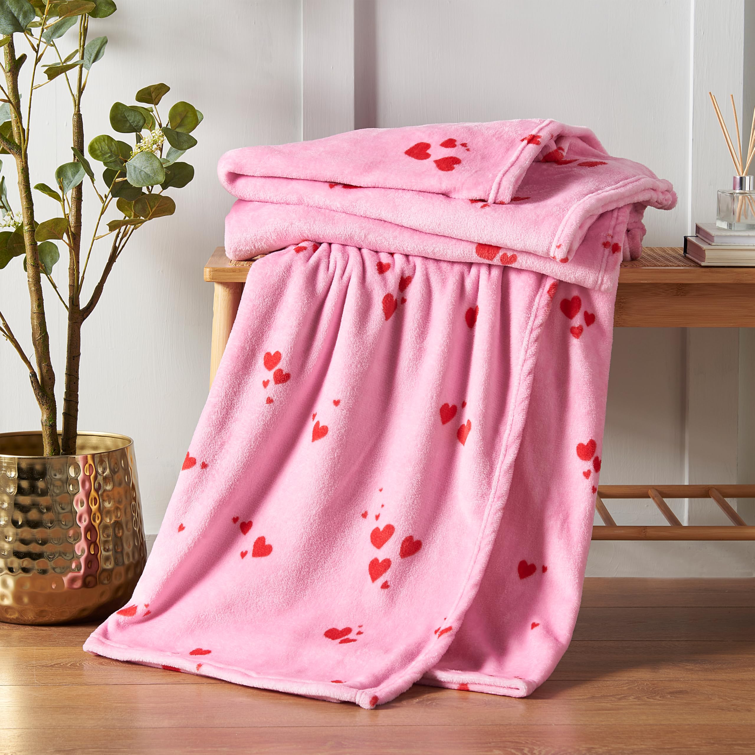 Catherine Lansfield Heart Cosy Fleece Oversized 200x240cm Blanket Throw Pink