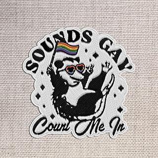Sounds Gay Count Me in Funny Opossum Meme Embroidered Patch LGBTQ Pride Month for Backpack, Hat, Jackets, Iron On Patch, Sew On Patches, DIY Custom PVC Gifts