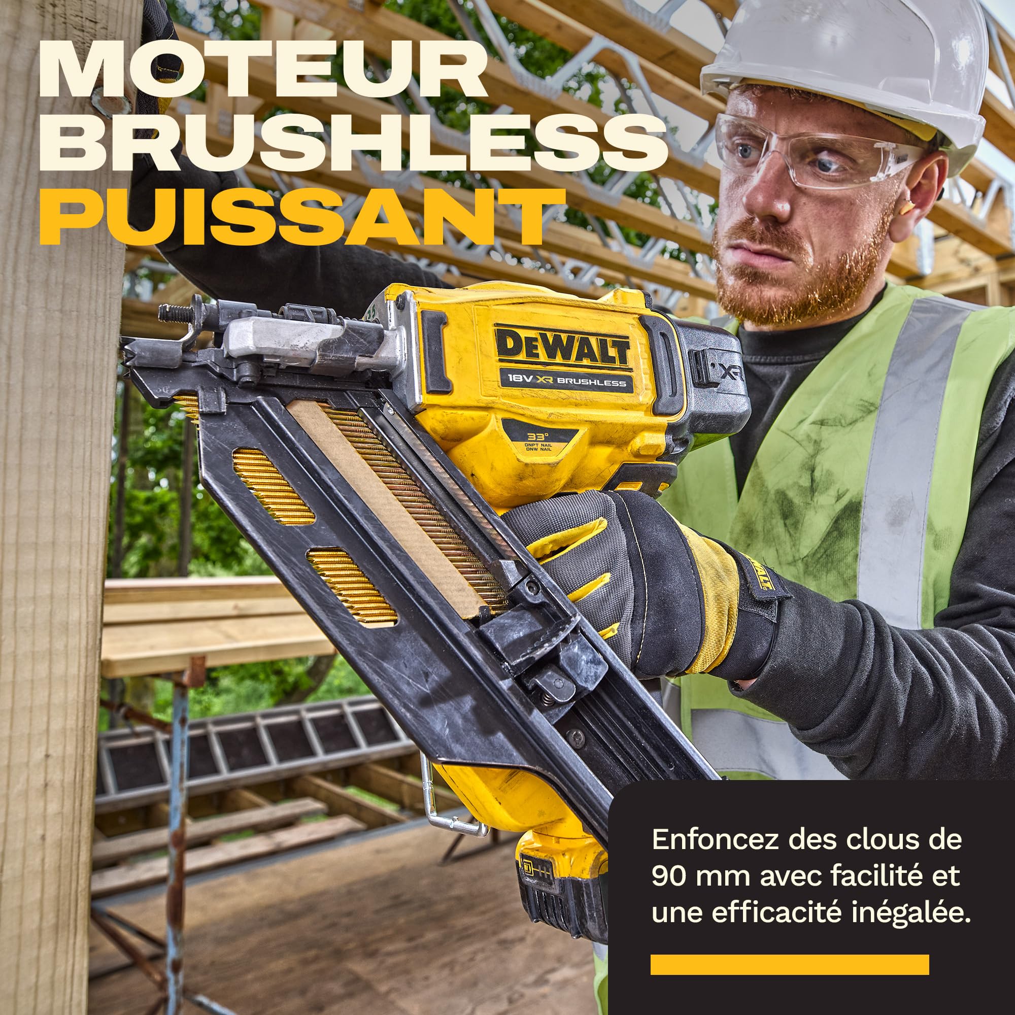 DEWALT 18V XR Cloueur de Charpente Brushless Nouvelle Génération, Outil seul, DCN950N-XJ