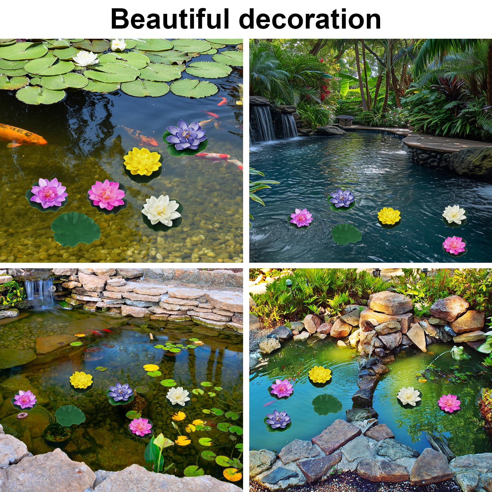 Set di 5 ninfee artificiali e fiori di loto con 2 foglie, decorazione per laghetto galleggiante, per esterni, acquari, piscine, patio
