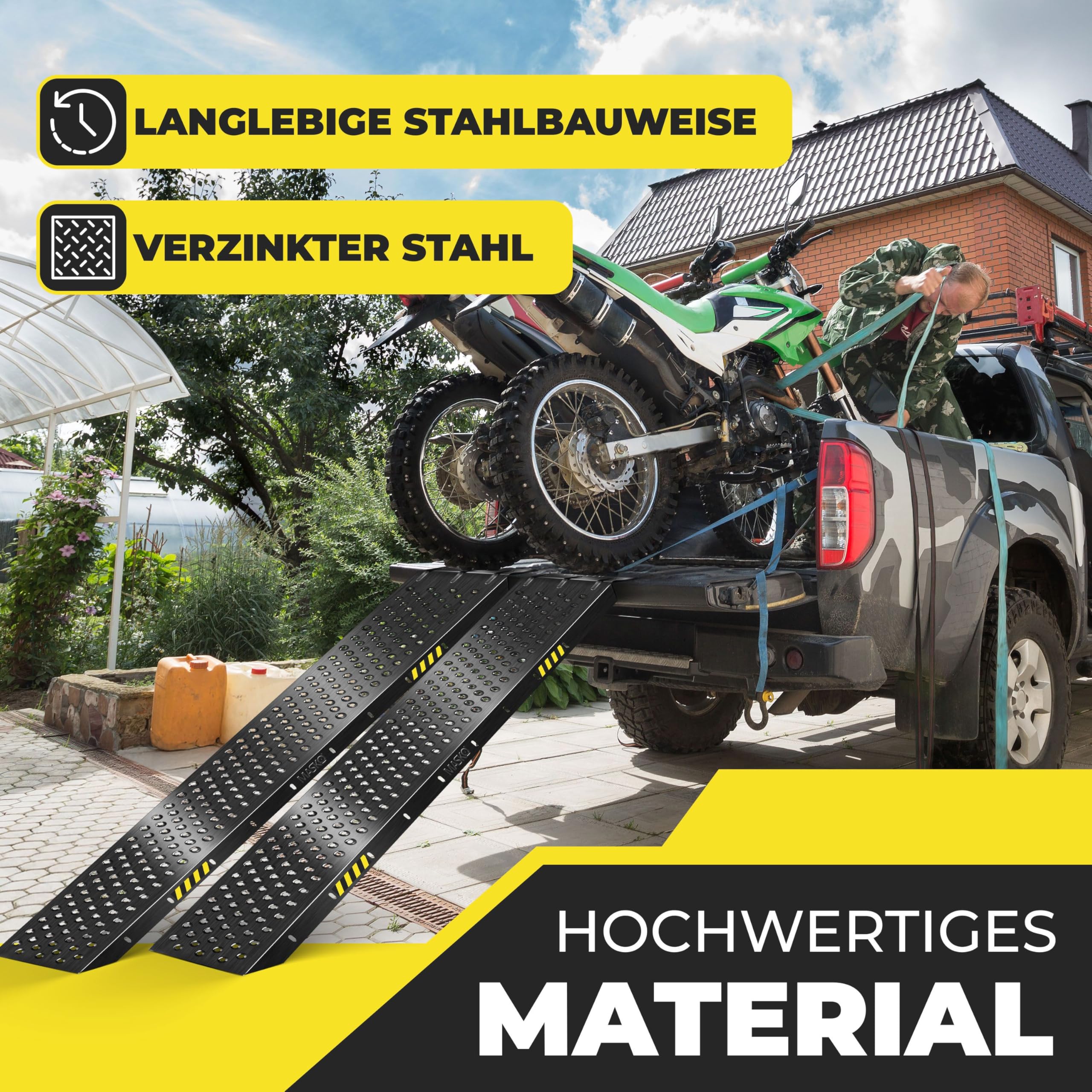 MASKO® 2X rampa Max 400kg* per paio | Bacino di carico | acciaio zincato | antiscivolo | 200kg* per unità | per autovetture quad ATV per motociclette