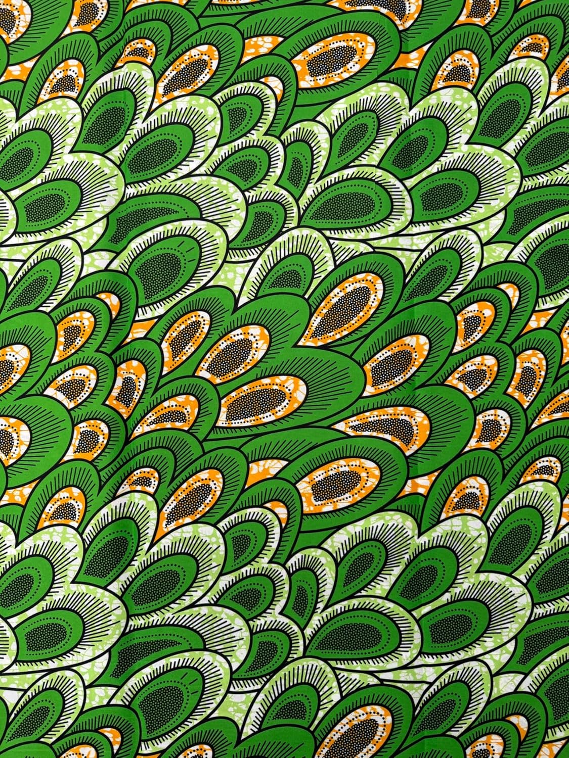 Polyester African Wax Prints Fabrics/Cotton Blend African Wax Print-Geometric Pattern-Green, Lime-Green, Black, Orange, Dark-Blue, White Orange- for Men and Women