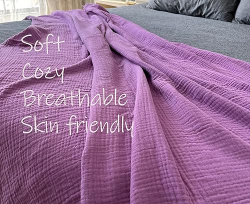 Miniatura 6 de KyraHome Manta de muselina 100% algodón orgánico de 55 x 60 pulgadas para sofá, adulto, viajes, prelavada teñida a mano, transpirable, suave,