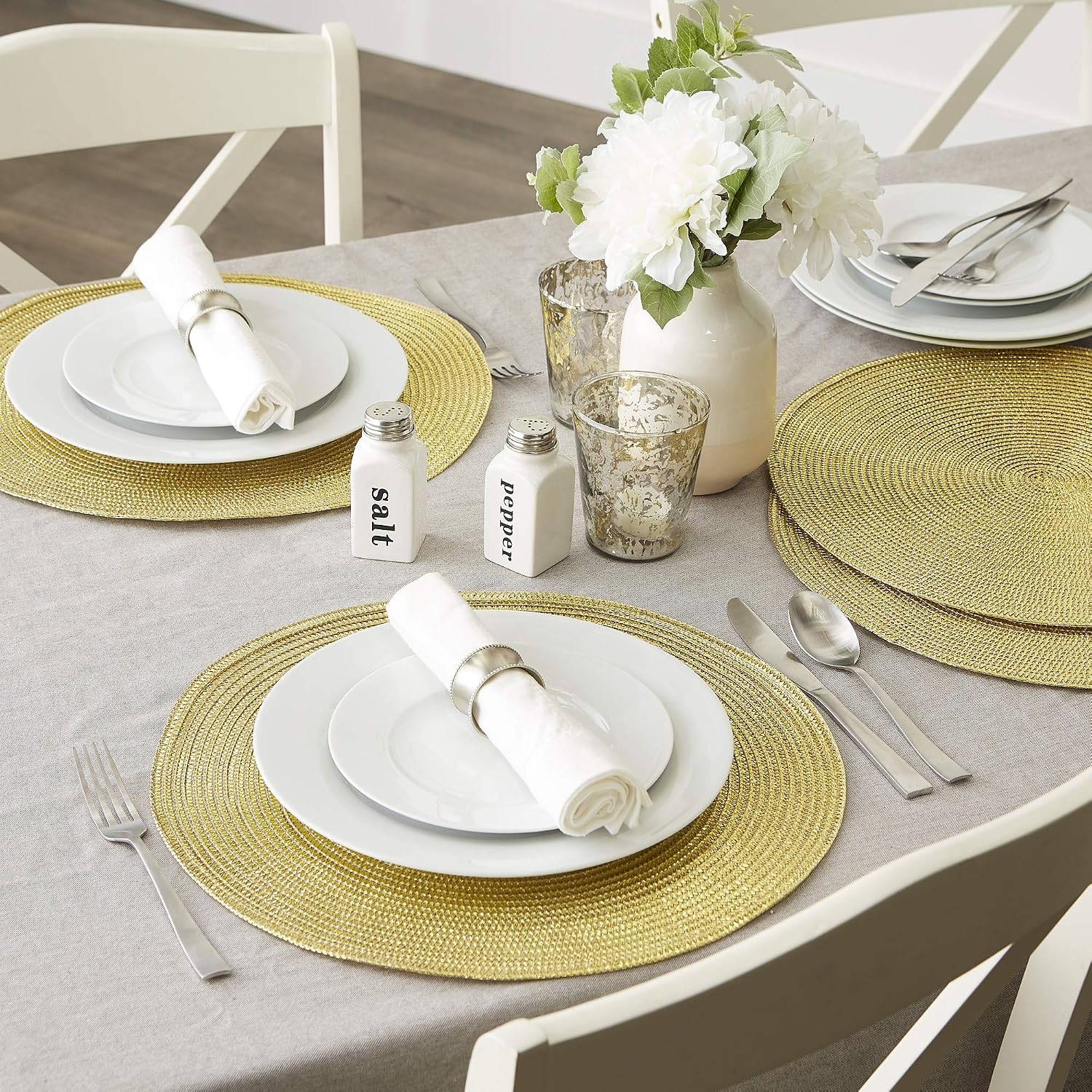 Frее Shірріng оƒƒеr DII Woven Placemats Collection Metallic Round Placemat Set, 15, Gold, 6 Piece