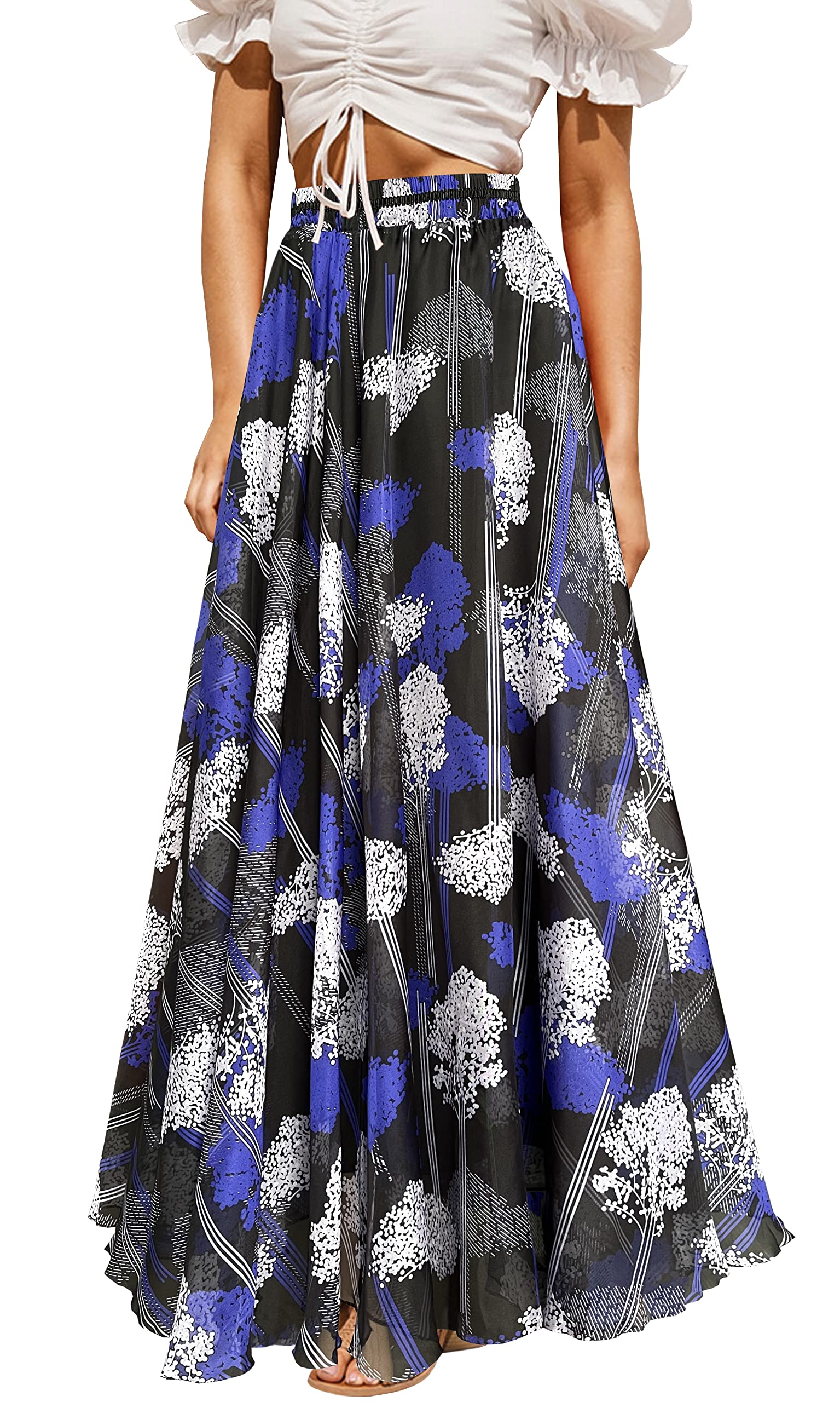 Afibi Womens Blending Chiffon Retro Long Maxi Skirt Vintage Dress