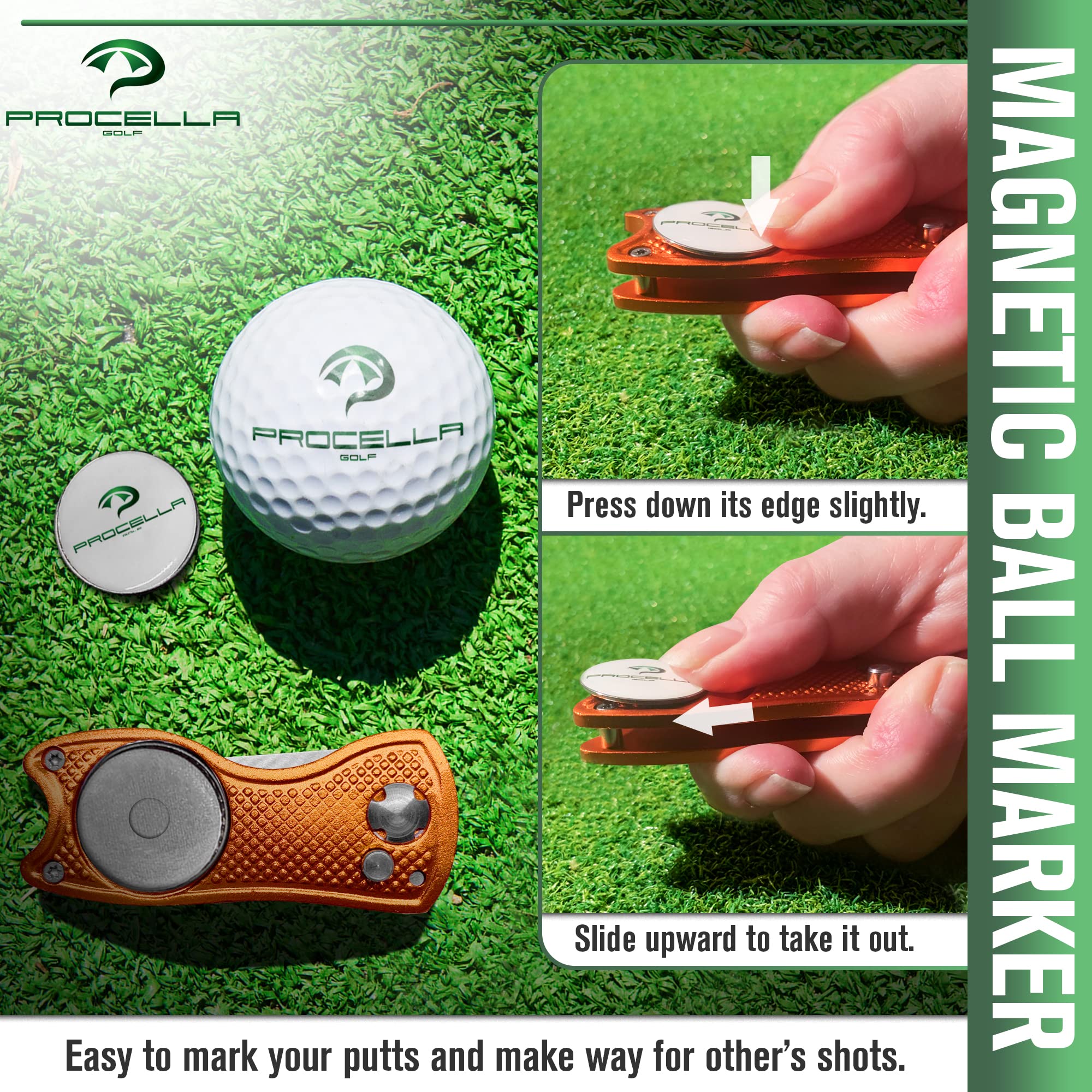Procella Strumento di Riparazione Divot da Golf in Metallo Massiccio con Clip per Cappello