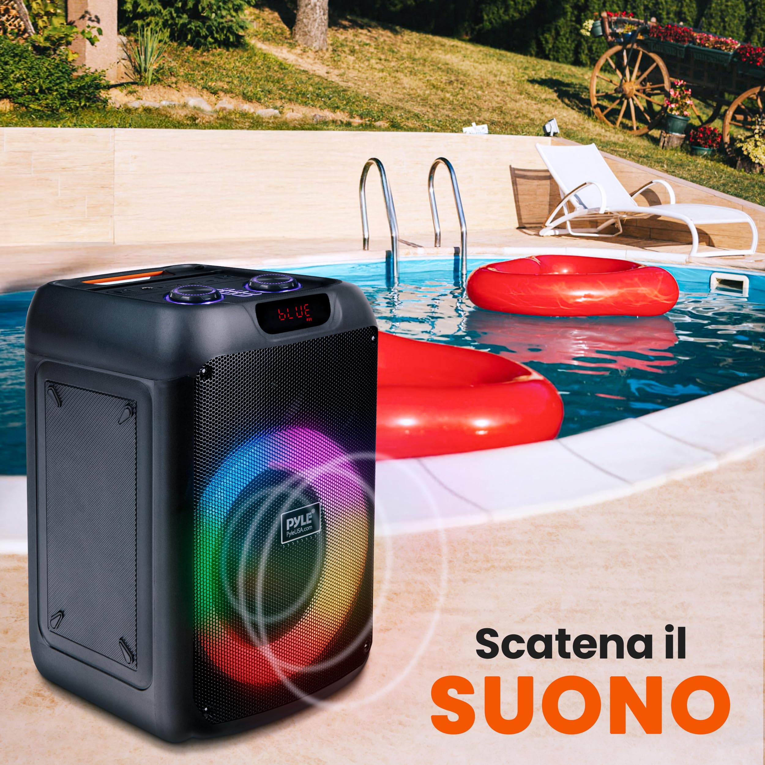 Pyle Cassa Bluetooth Potente, Sistema Stereo Wireless, Altoparlante Bluetooth Portatile con Bassi Potenti e Alti Chiari, 100 Watt