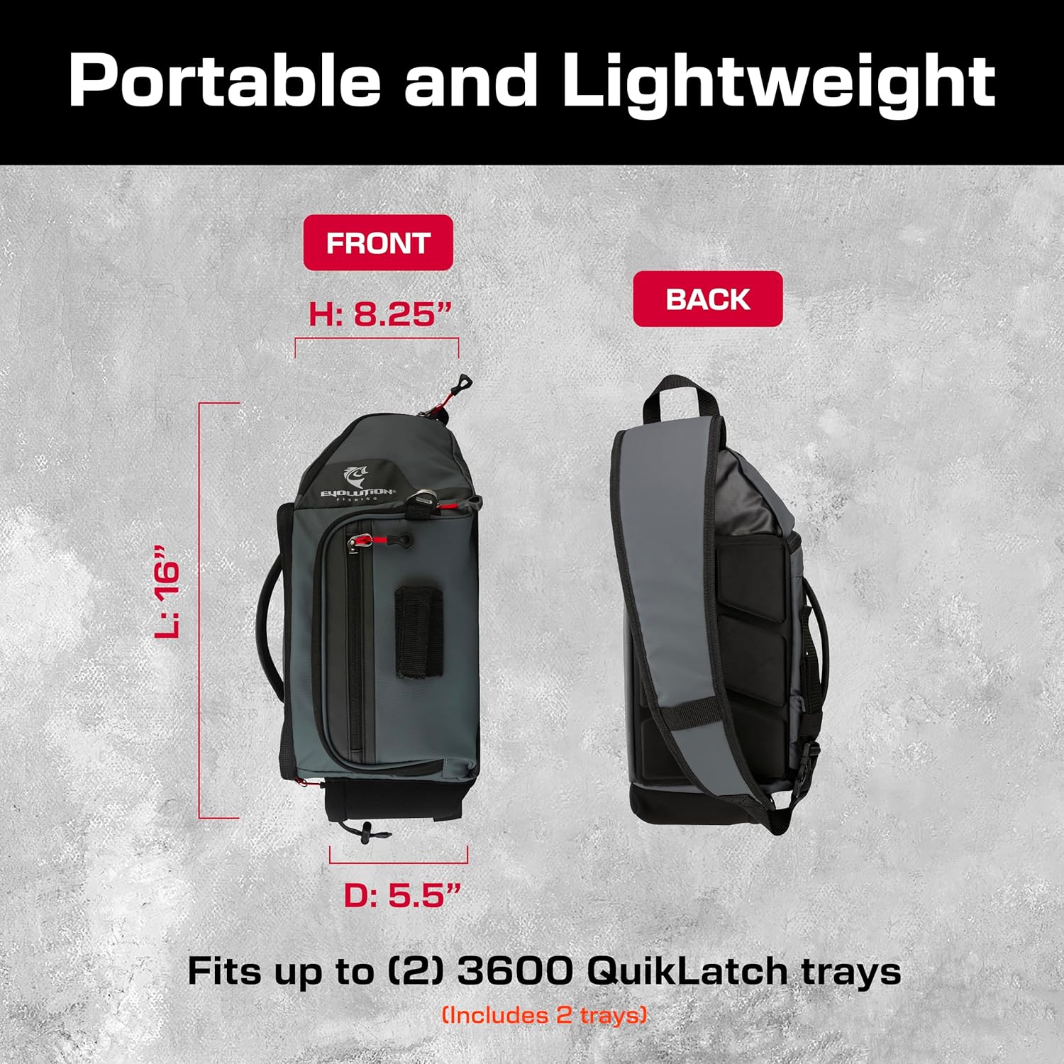 Evolution Fishing Largemouth 3.0 Sling Pack - Grey, 3600, Tackle Storage Shoulder Bag, Includes Deep Quiklatch Tackle Tray, Plier Holster, Heavy Duty Sling Pack