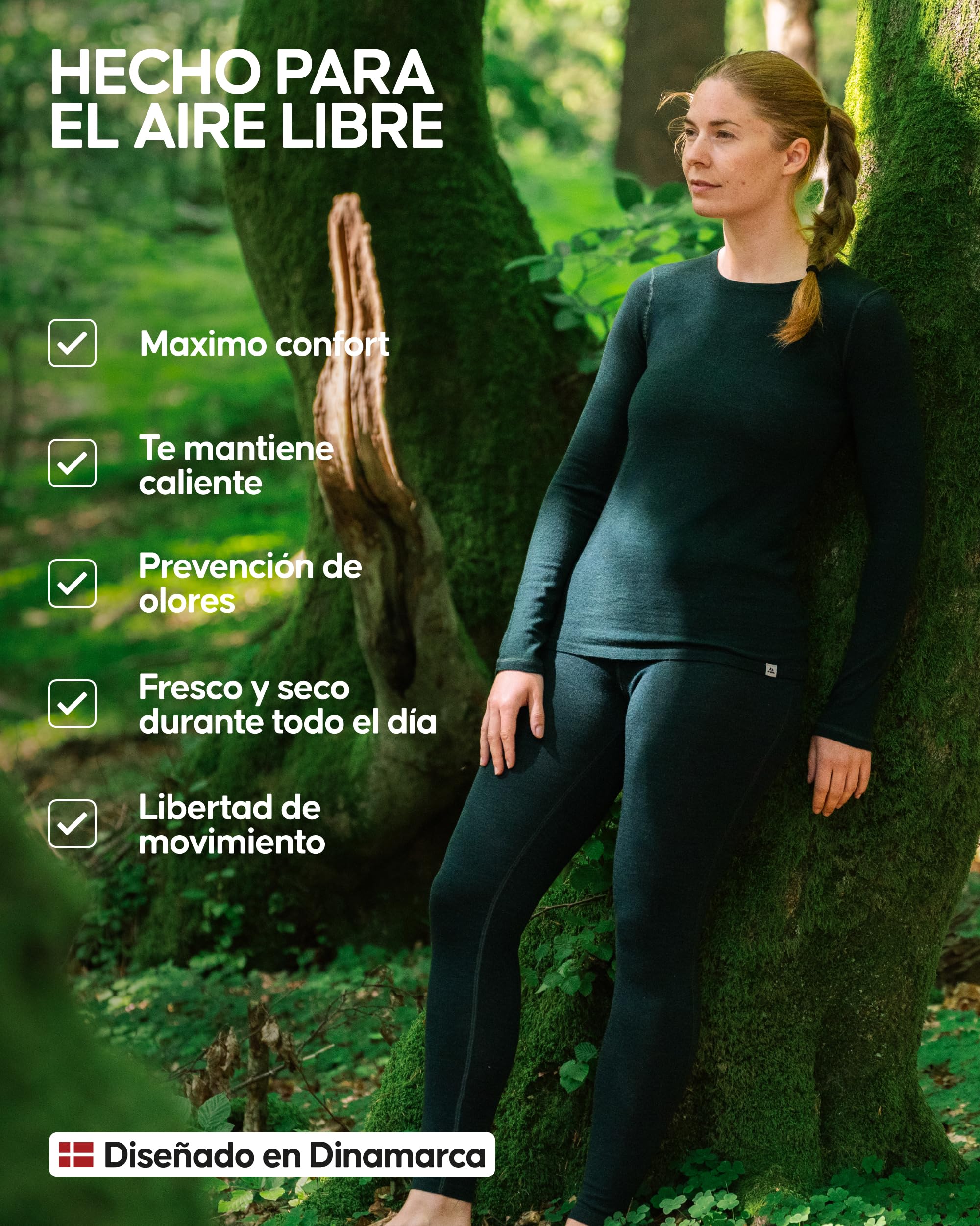 DANISH ENDURANCE Conjunto Térmico Lana Merino Mujer, Camiseta Térmica y Pantalón, Ropa Interior Lana Merino