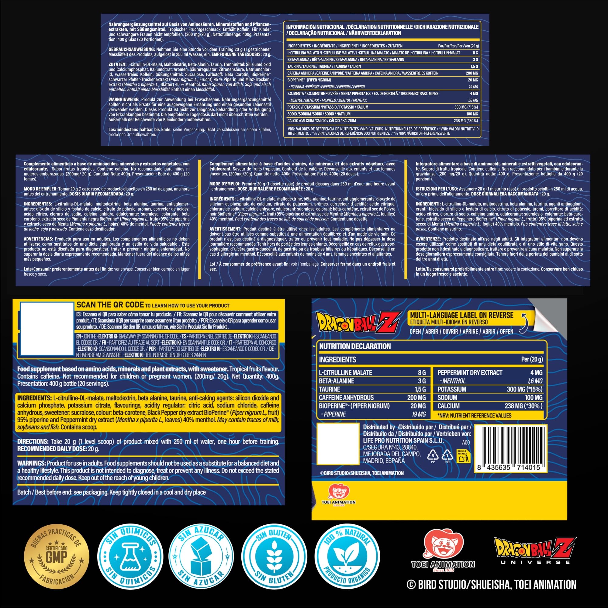 Life Pro Elektro Ki Dragon Ball Z Limited Edition 400g - Potente Preentreno Inspirado en Dragon Ball Z, Aumenta tu Rendimiento y Supera tus Limites como un Guerrero Legendario (400g, TROPICAL PUNCH)