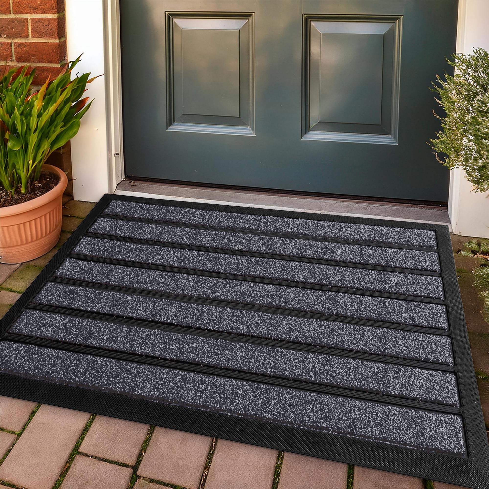 MaxMat Extra Durable Door Mat - Dirt Trapping Outdoor Welcome Mats - Non-Slip Outdoor Door Mats - Low Profile Front Door Mat - Indoor (Light Gray, 30'