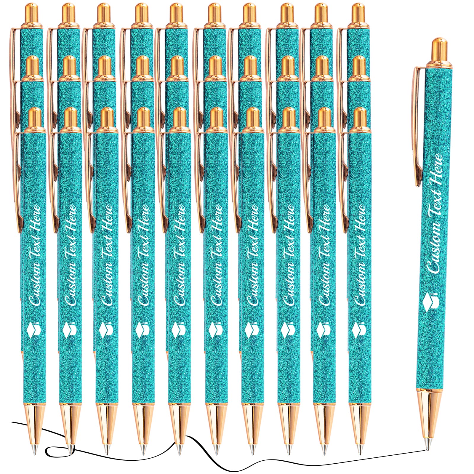 Aolun 30 Personalised Pens with Name Custom Glitter Pen Bulk Customised Retractable Ballpoint Pens with Text Message for Women Nurses Writing Birthday Business Graduation_Black Ink — image 1