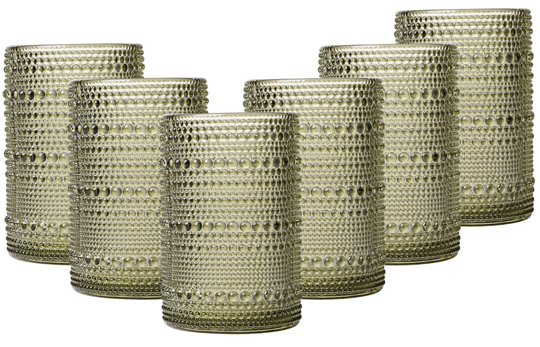Green Vintage Hobnail Drinking Glasses Set of 6 Water Tumbler 15oz Kitchen Bar Beaded Highball Glasses Beverage Glass