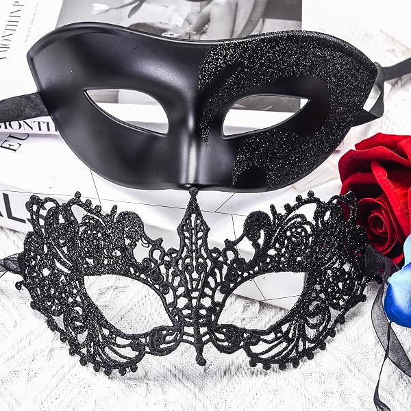 SIQUK 2 Pièces Masque Vénitien Couple Masque de Mascarade Bal Masqué Vénitien pour Les Yeux pour Halloween Mascarade Carnaval - 4