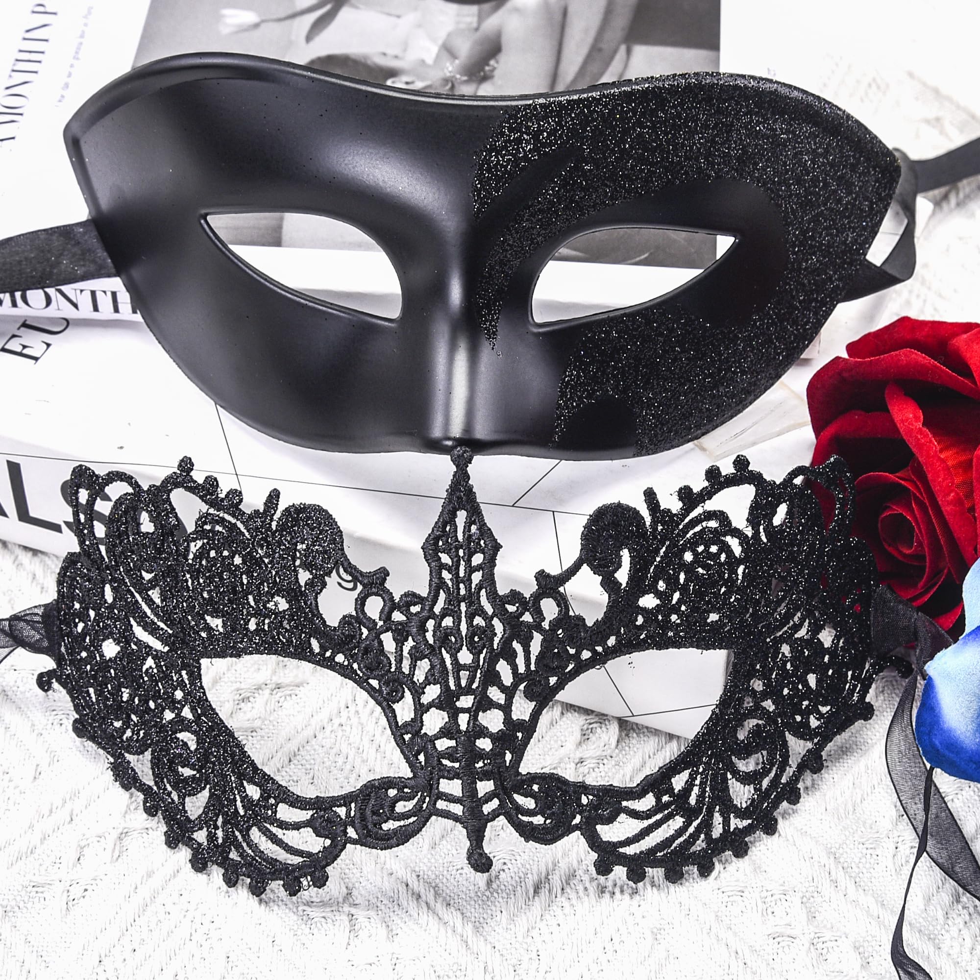 SIQUK 2 Pièces Masque Vénitien Couple Masque de Mascarade Bal Masqué Vénitien pour Les Yeux pour Halloween Mascarade Carnaval - 5