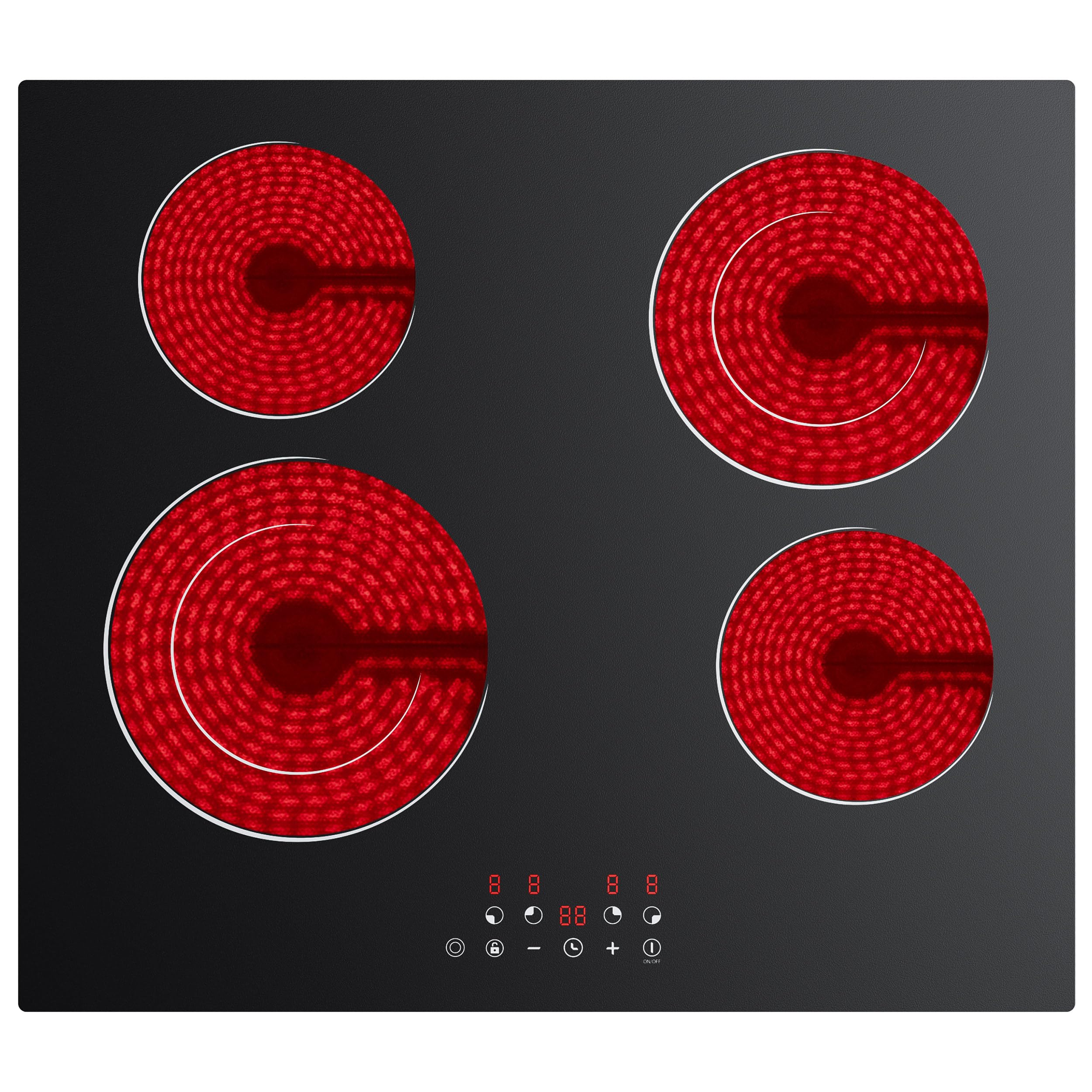 CDV Glaskeramikkochfeld 4 Kochzonen 60 cm 6600 W | Autarkes 60-cm-Einbaukochfeld ohne Stecker, mit Touch, Timer, Kindersicherung und Restwärmeanzeige