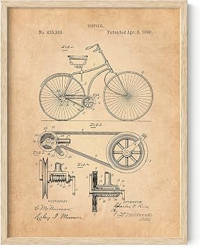 HAUS AND HUES Framed Patent Art - Vintage Poster with Frame, Blueprints Art, Large Patent Print for Man Cave, Bedroom, Living Room, Manly Decor 12x16, Beige Framed