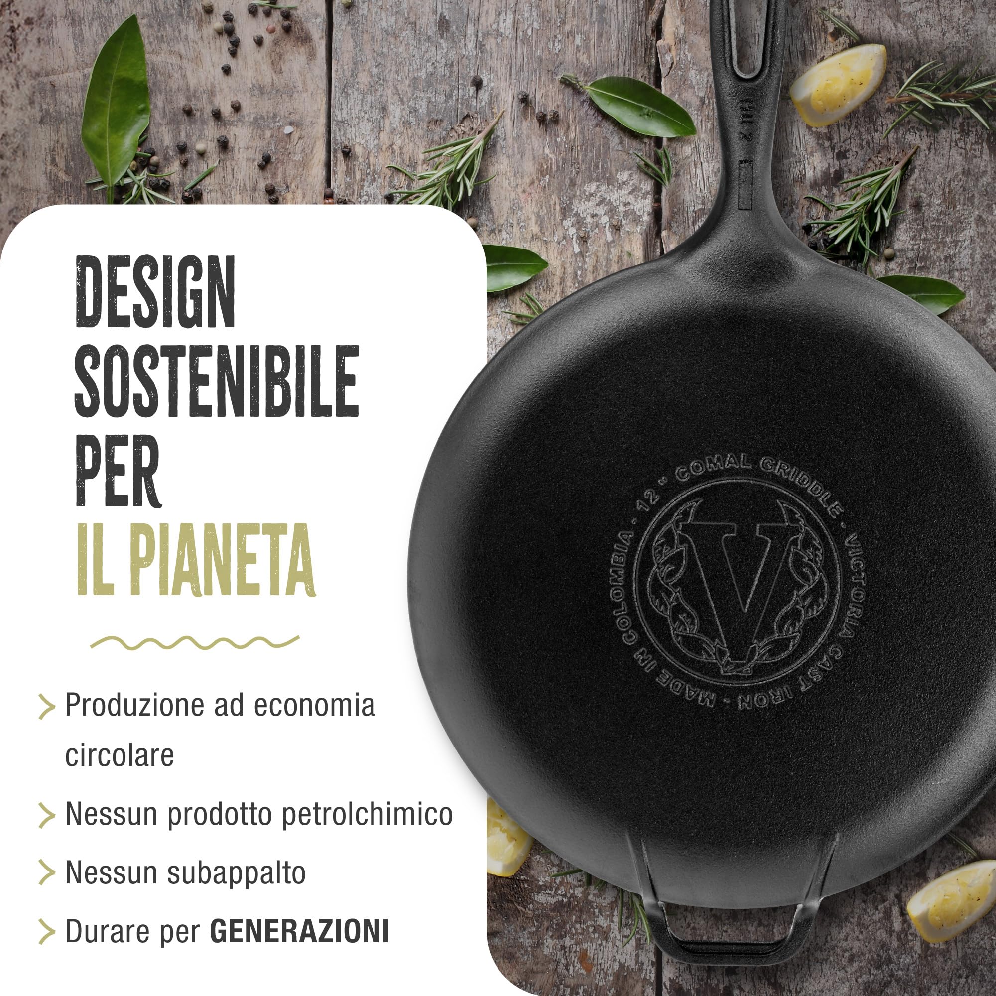 VICTORIA Padella per Grigliare Ghisa Smaltata Induzione Comal per Pizza 30cm, Omeletts, per Fuoco, Barbecue, Forno, Vetroceramica, Gas, Cast Iron Skillet Priva di Sostanze Tossiche e senza PTFE