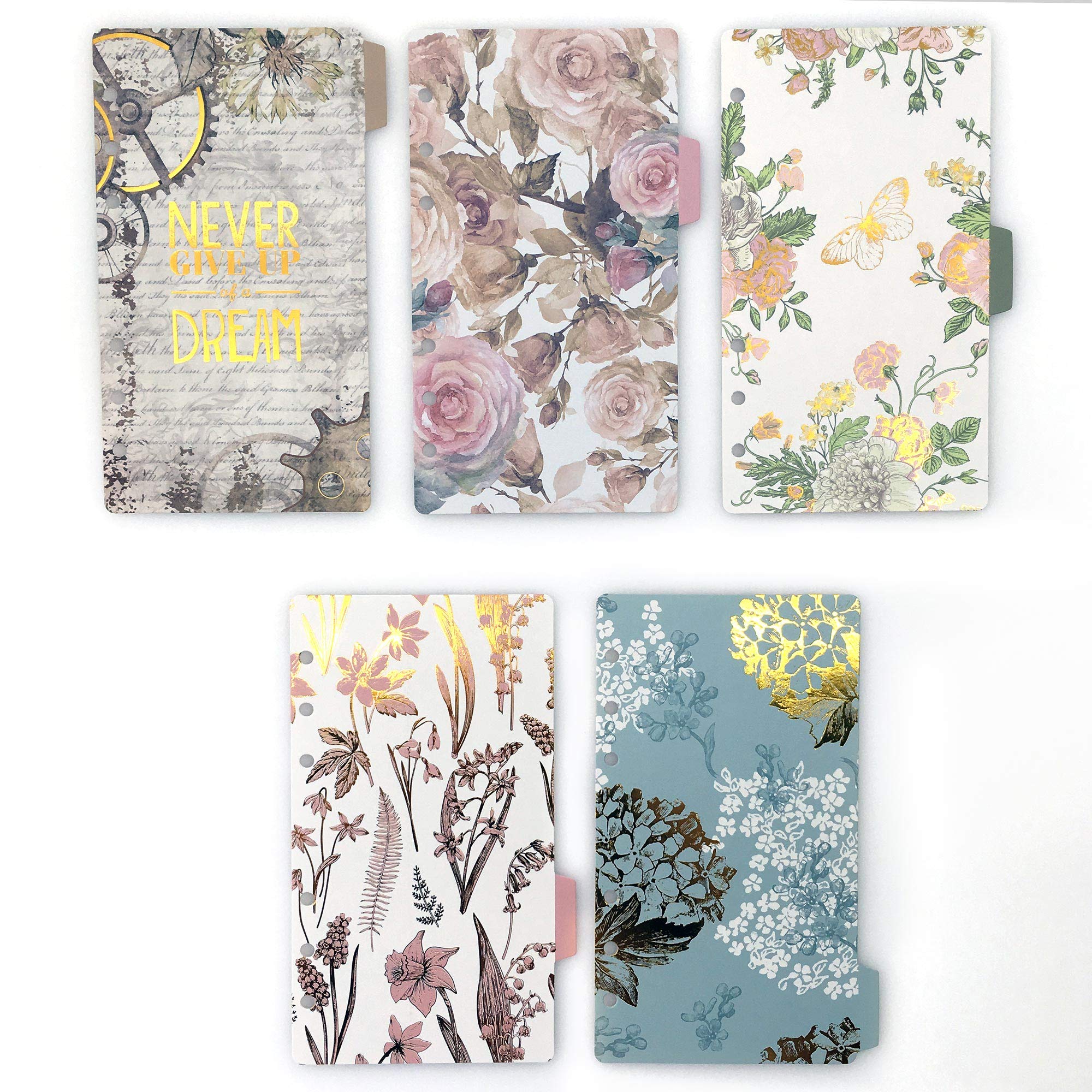 Index Tabs for A5/A6 6-Holes Cover Round Ring View Binder File Folder Loose Leaf Sheet Protectors Binder Cover Protector (Never Give Up, A6/17cm*10cm/