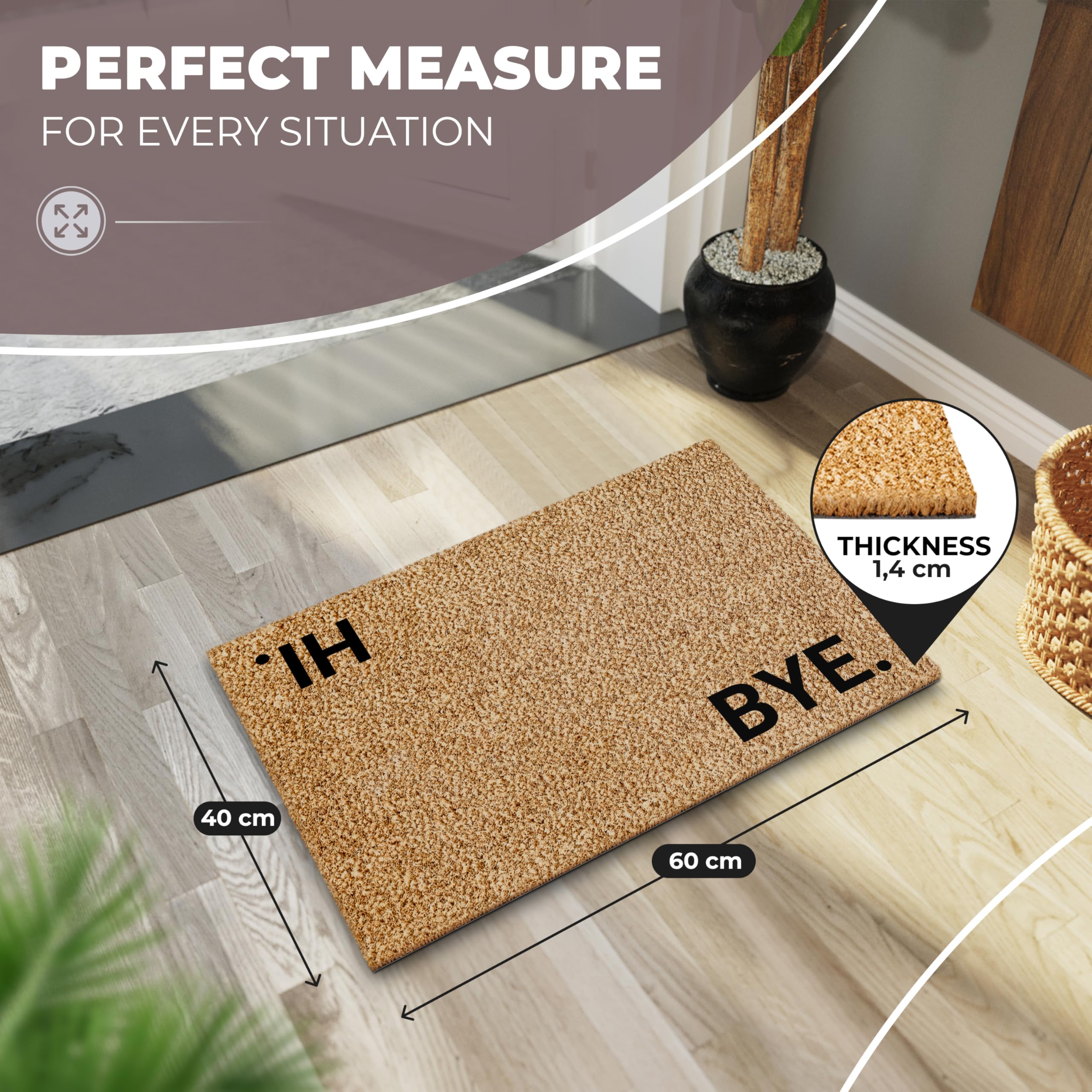 ElbFuchs® Coconut Doormat 60 x 40 cm, Hi & Bye, 25 x 75 cm (Rectangular) - Image 4