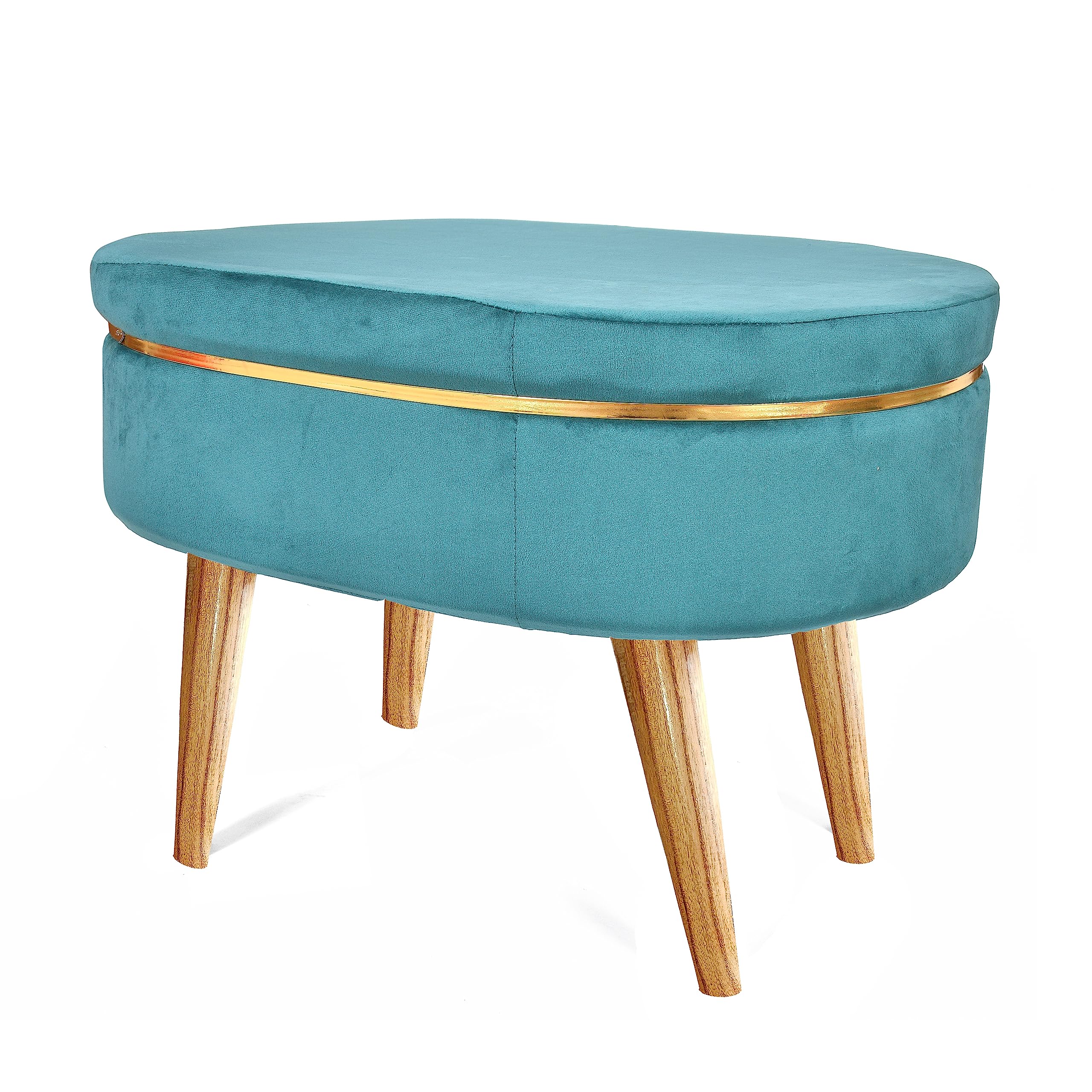 ShadowKart Ottoman for Living Room | Stylish Velvet Foot Rest Stool | Wooden Legs Puffy for Sitting | Modern Ottoman for Bedroom & Living Room Furniture | 18 Inch Height, (Round-Aqua) 4