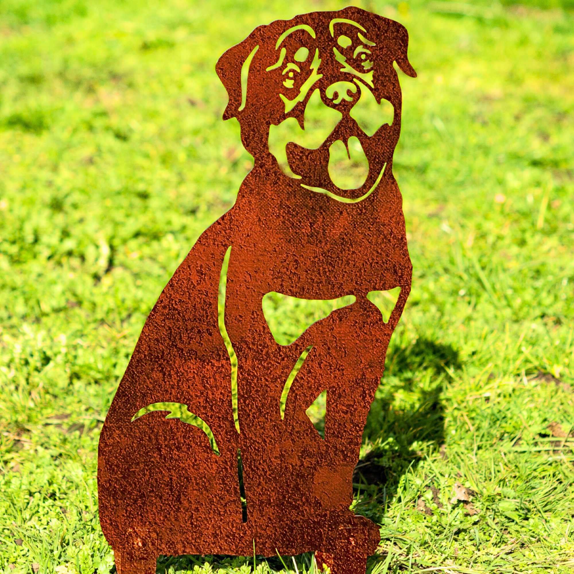Rottweiler Dog Loss Garden Memorial Stone Statue Pet Grave Plaque Gift Metal Outdoor Ornament Idea Ashes Urn Headstone Personalised Sculpture (Natiral Oxidised Dog Memorial)