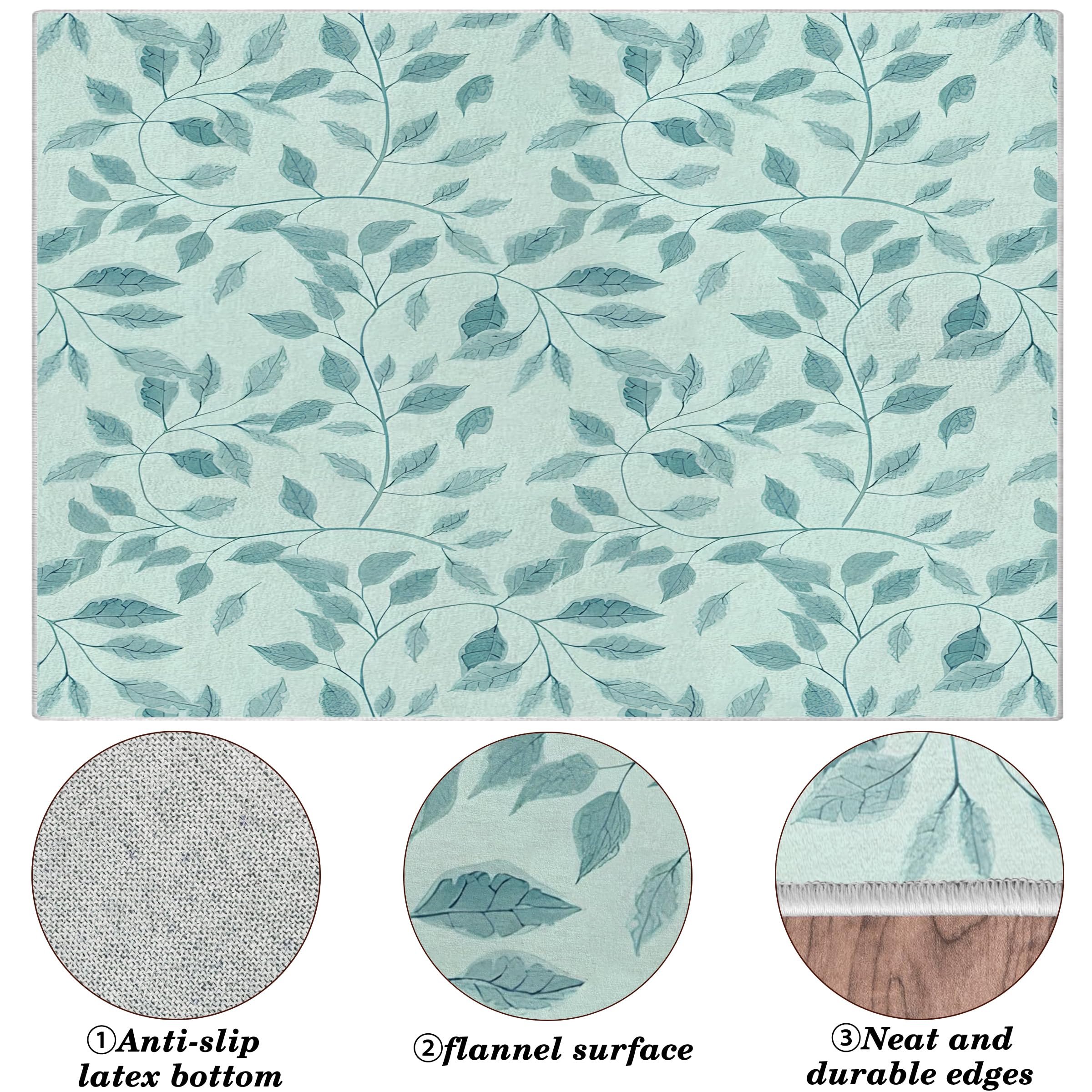 Großer waschbarer Kurzflor-Teppich 200x300 - Blätter Blau Teppiche - Abstrakt Dünn Saugfähig Vielseitig Carpet für Wohnzimmer Schlafzimmer Oder Als Bettvorlege A&171