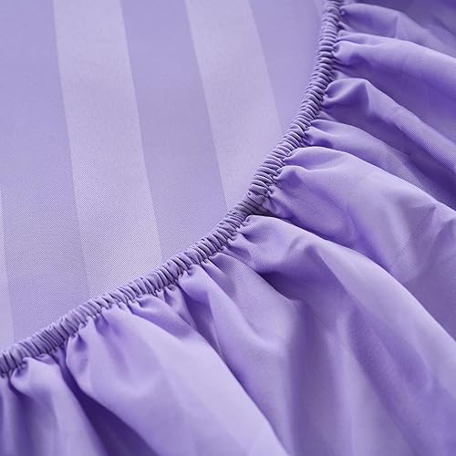 Miniatura 5 de Juego de sábanas a rayas tamaño Queen, lujosas sábanas y fundas de almohada de microfibra ultra suave, sábanas de 4 piezas resistentes a las