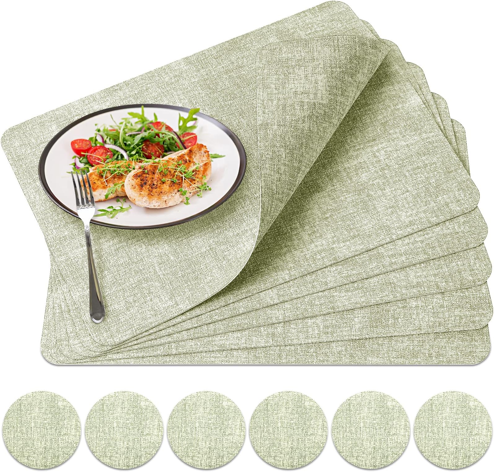 Faux Leather Placemats and Coasters Set of 6, Place Mats AntiSlip Table Mats for Dining