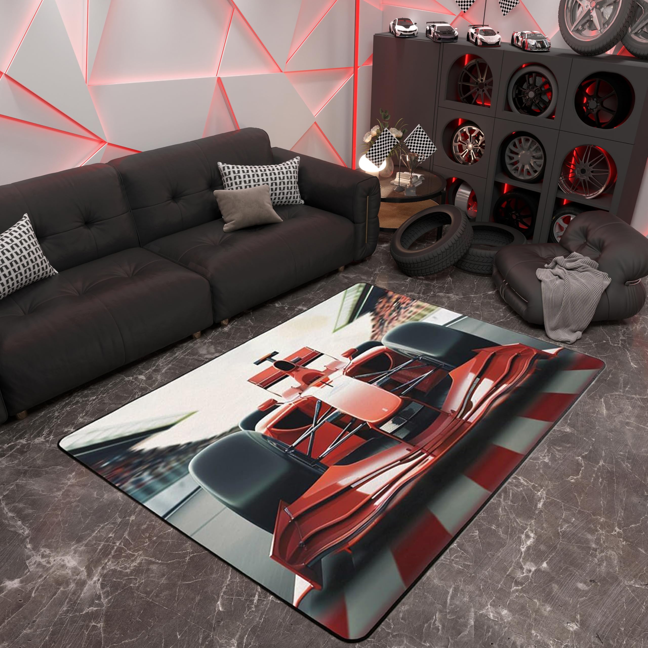 Tapis de voiture 3D rouge Formule 1 de 150x200x1 cm pour chambre d'enfant