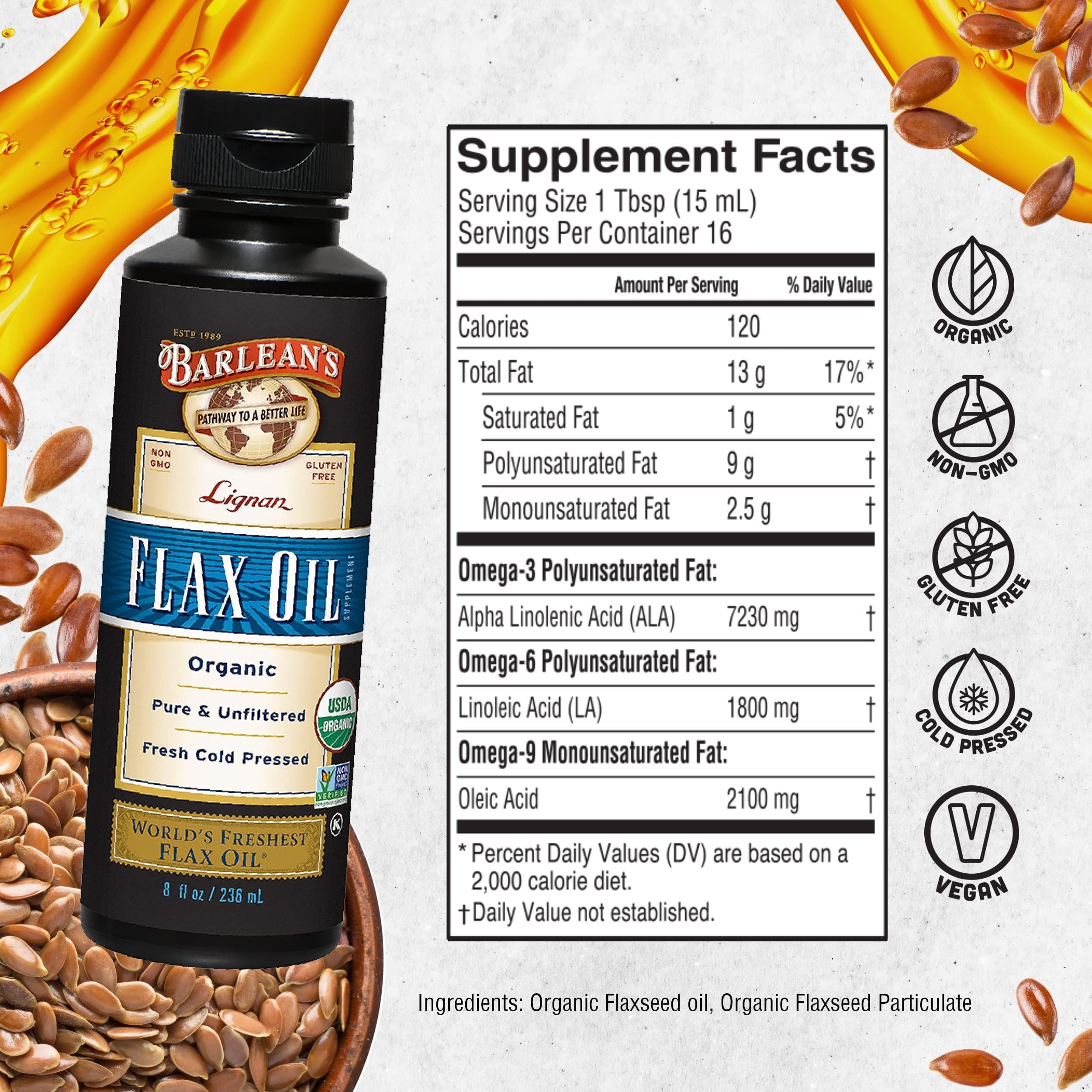 Barlean's Organic Lignan Flaxseed Oil, ALA Omega-3, Cold-Pressed, 8oz — Amazon image 6