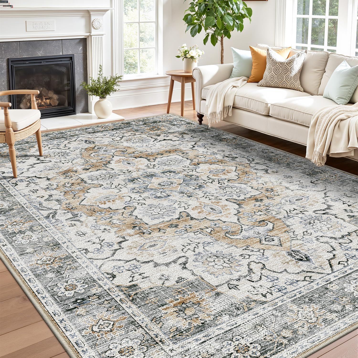 Tapis salon 150x180cm pour cuisine et chambre beige vintage