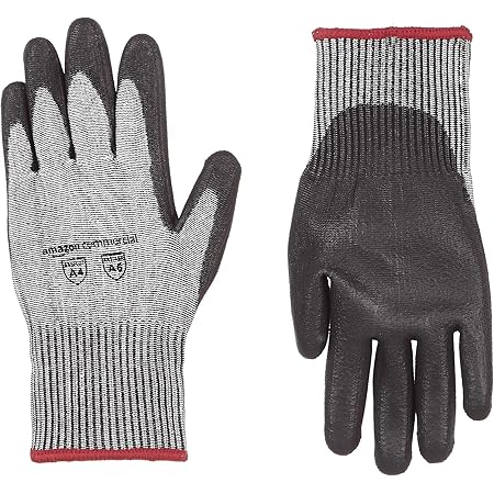 AmazonCommercial 13G HPPE Cut Resistant Liner & Polyurethane Coated Gloves (Salt & Pepper/Black), Size S, 1 Pair